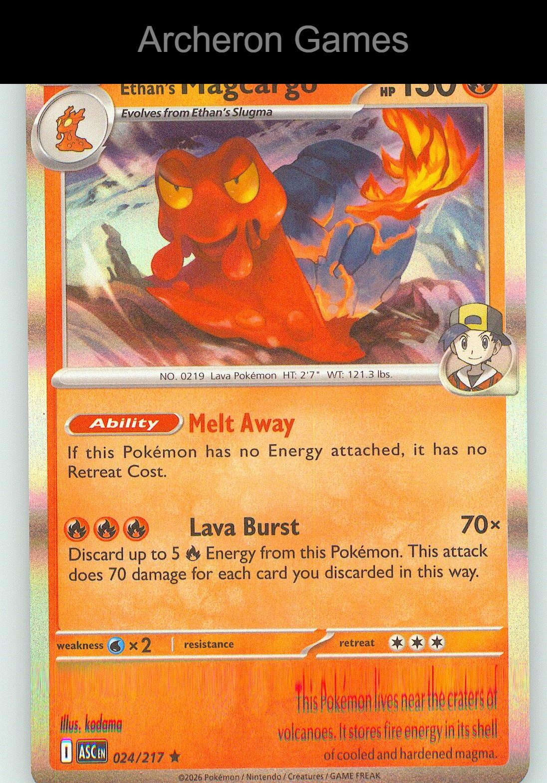 Pokemon Card Ethan's Magcargo ASC 024/217 R Ascended Heroes Holo