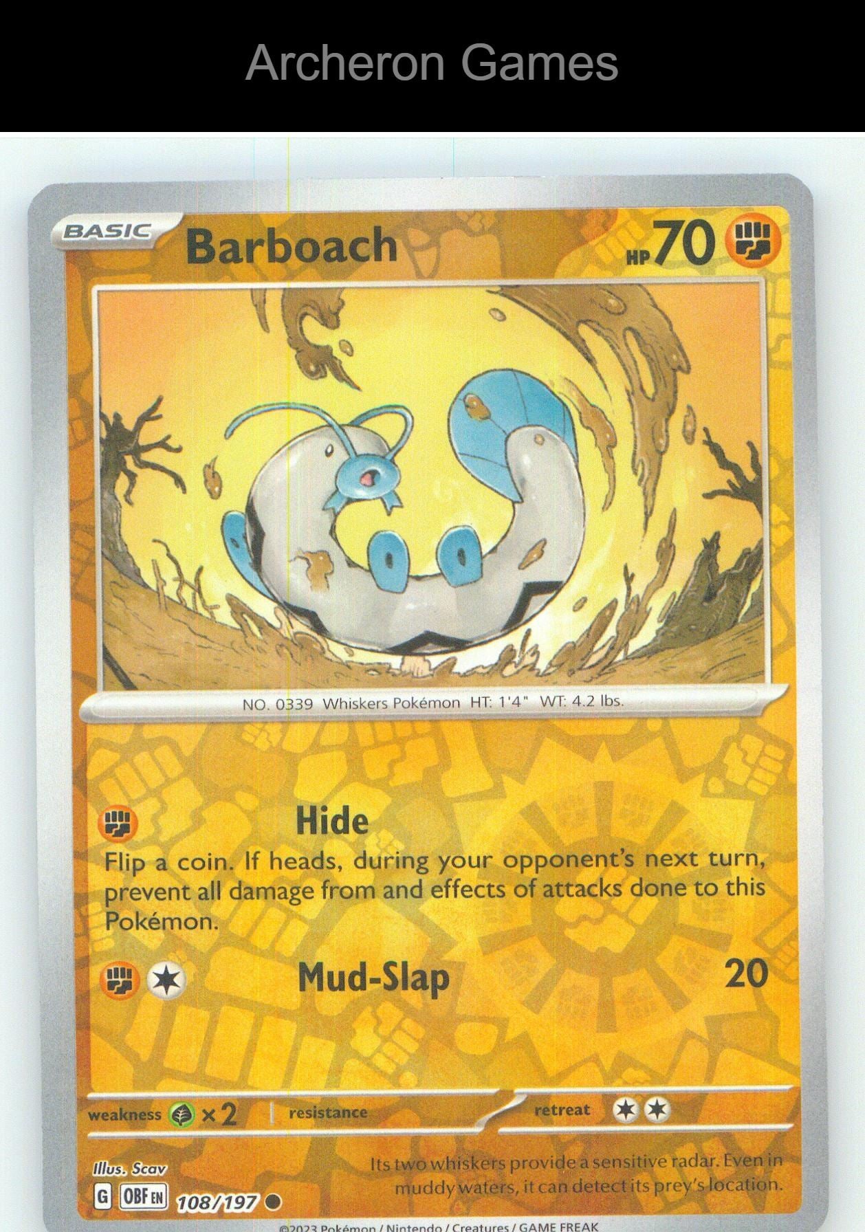 Pokemon Card Barboach OBF 108/197 C Obsidian Flames Reverse Holo