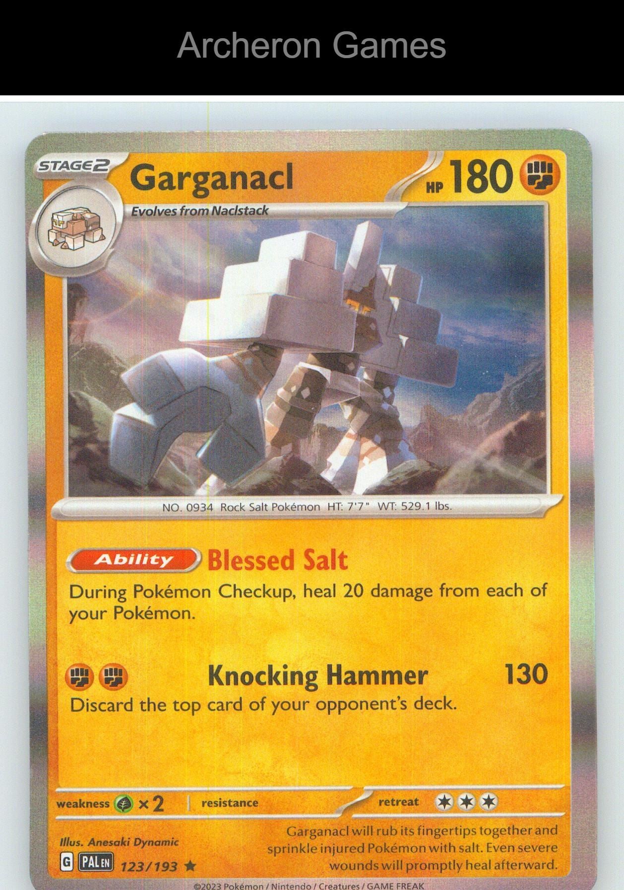 Pokemon Card Garganacl PAL 123/193 R Paldea Evolved Holo