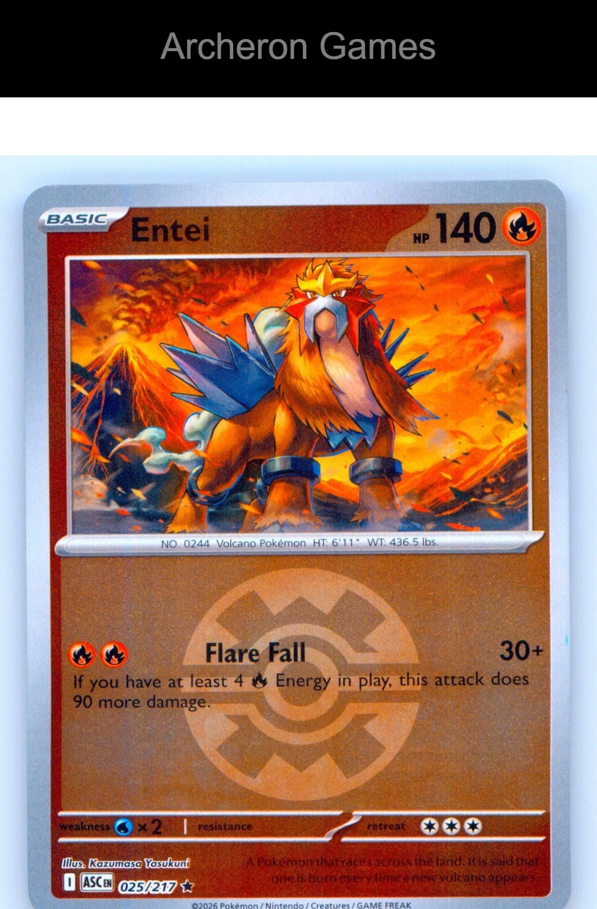 Pokemon Card Entei (Quick Ball) ASC 025/217 R Ascended Heroes Reverse Holo