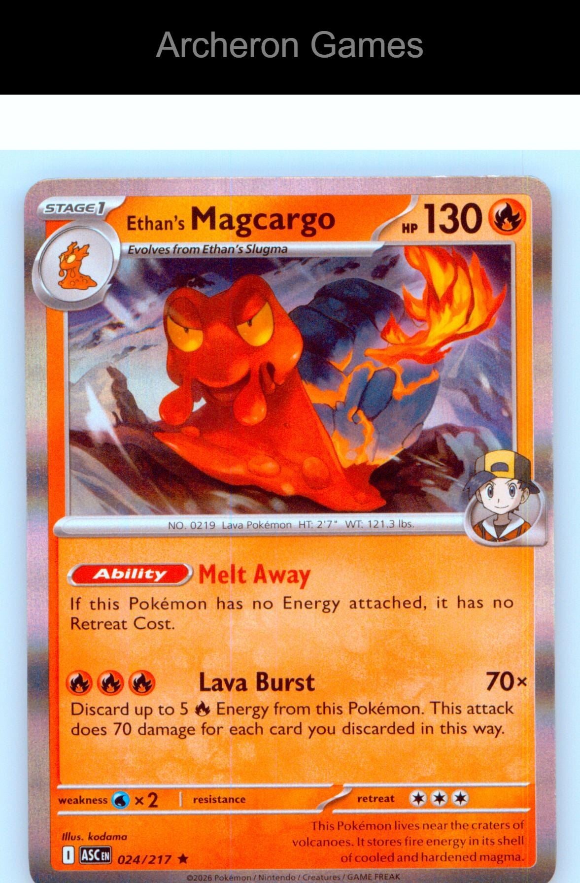 Pokemon Card Ethan's Magcargo ASC 024/217 R Ascended Heroes Holo