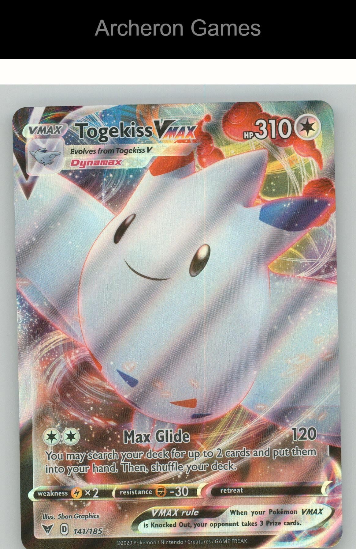 Pokemon Card Togekiss VMAX 141/185 HOLO Ultra Rare Prize Pack Series Cards