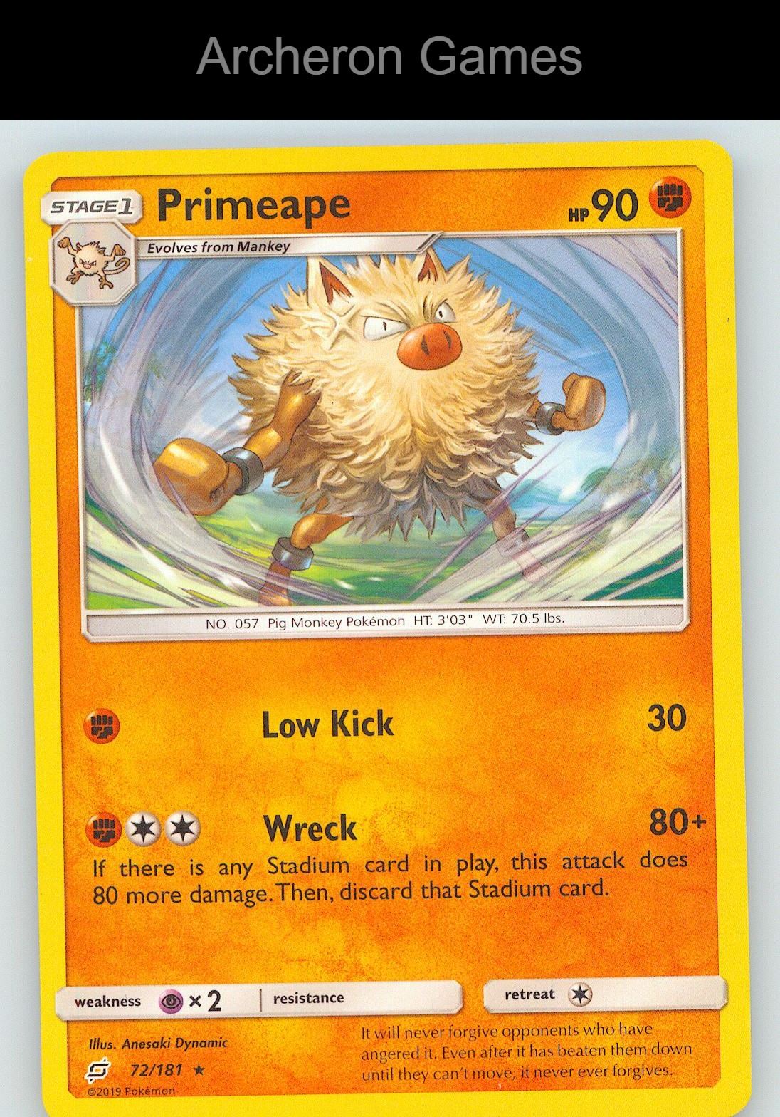 Pokemon Card Primeape TEU 72/181 R Team Up