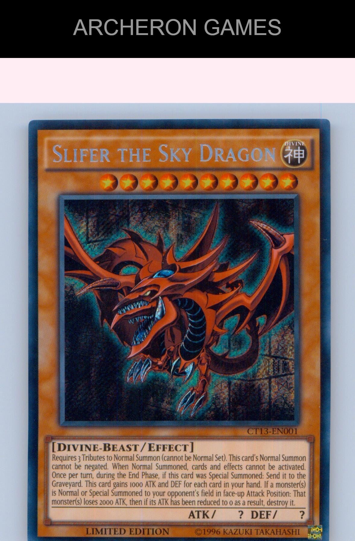 Slifer the Sky Dragon SEC YUGIOH Card Limited