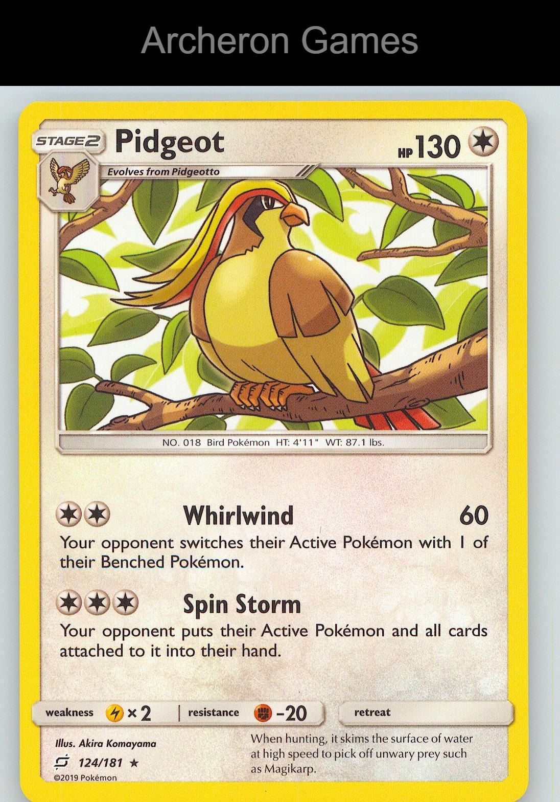 Pokemon Card Pidgeot TEU 124/181 R Team Up