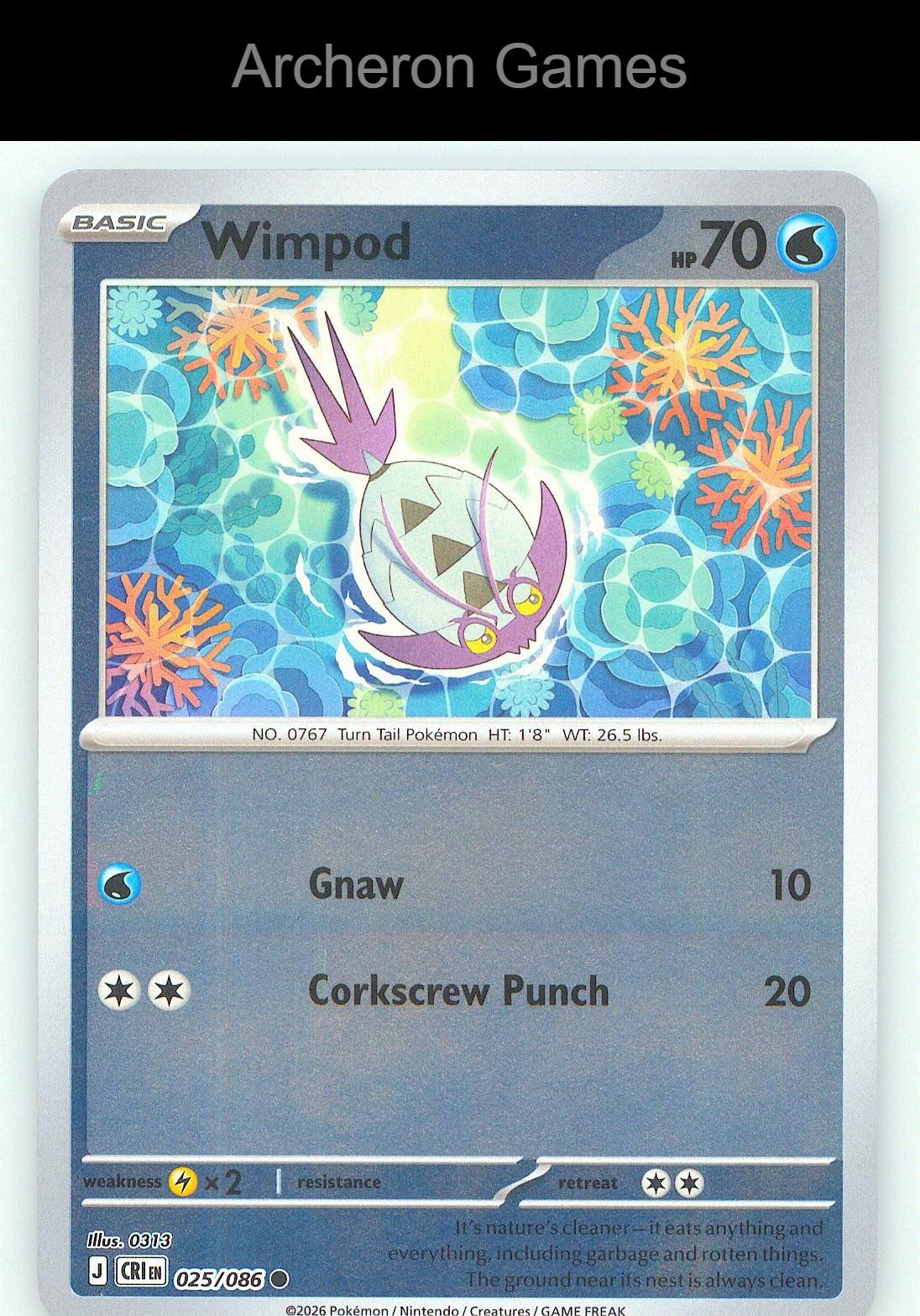 Pokemon Card Wimpod ME04 025/086 C Chaos Rising Reverse Holo