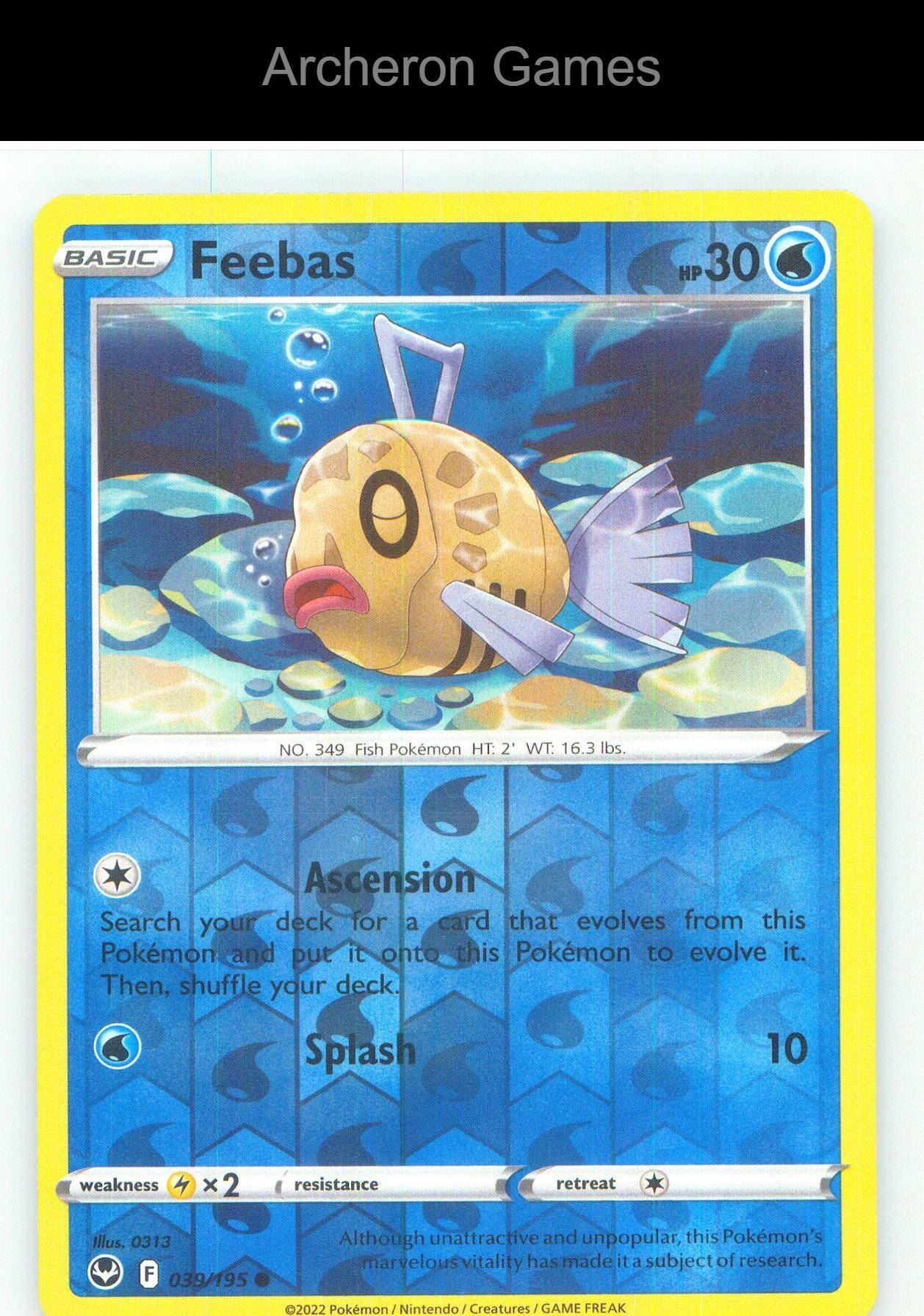 Pokemon Card Feebas SIT 039/195 C Silver Tempest Reverse Holo