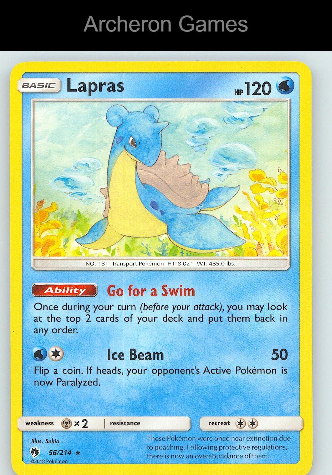 Pokemon Card Lapras LOT 56/214 R Lost Thunder