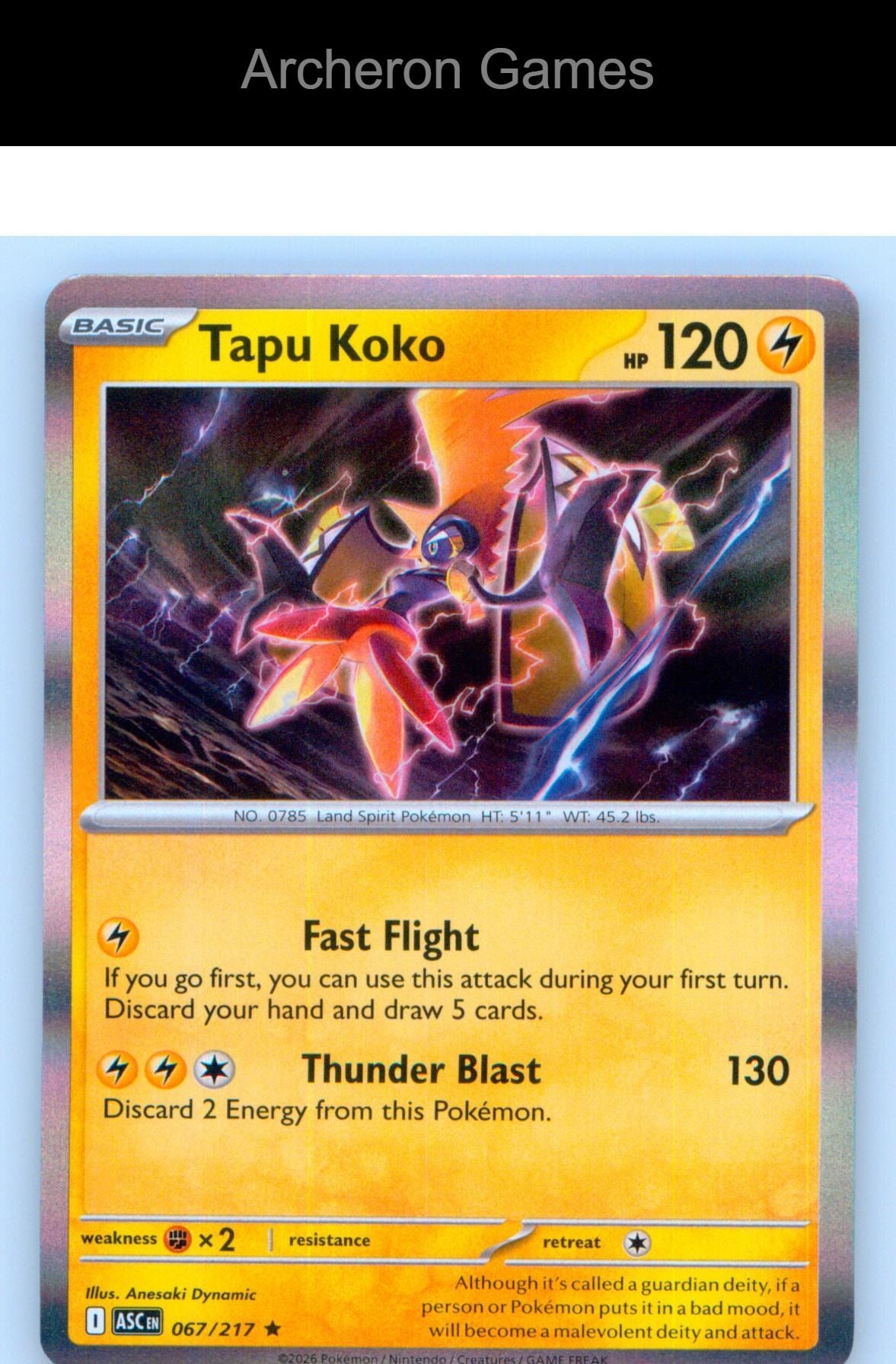 Pokemon Card Tapu Koko ASC 067/217 R Ascended Heroes Holo