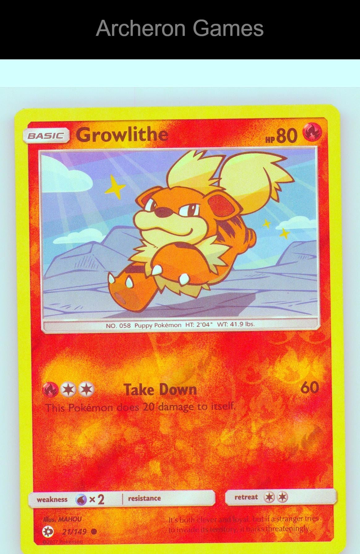 Pokemon Card Growlithe SM01 21/149 C SM Base Set Reverse Holo