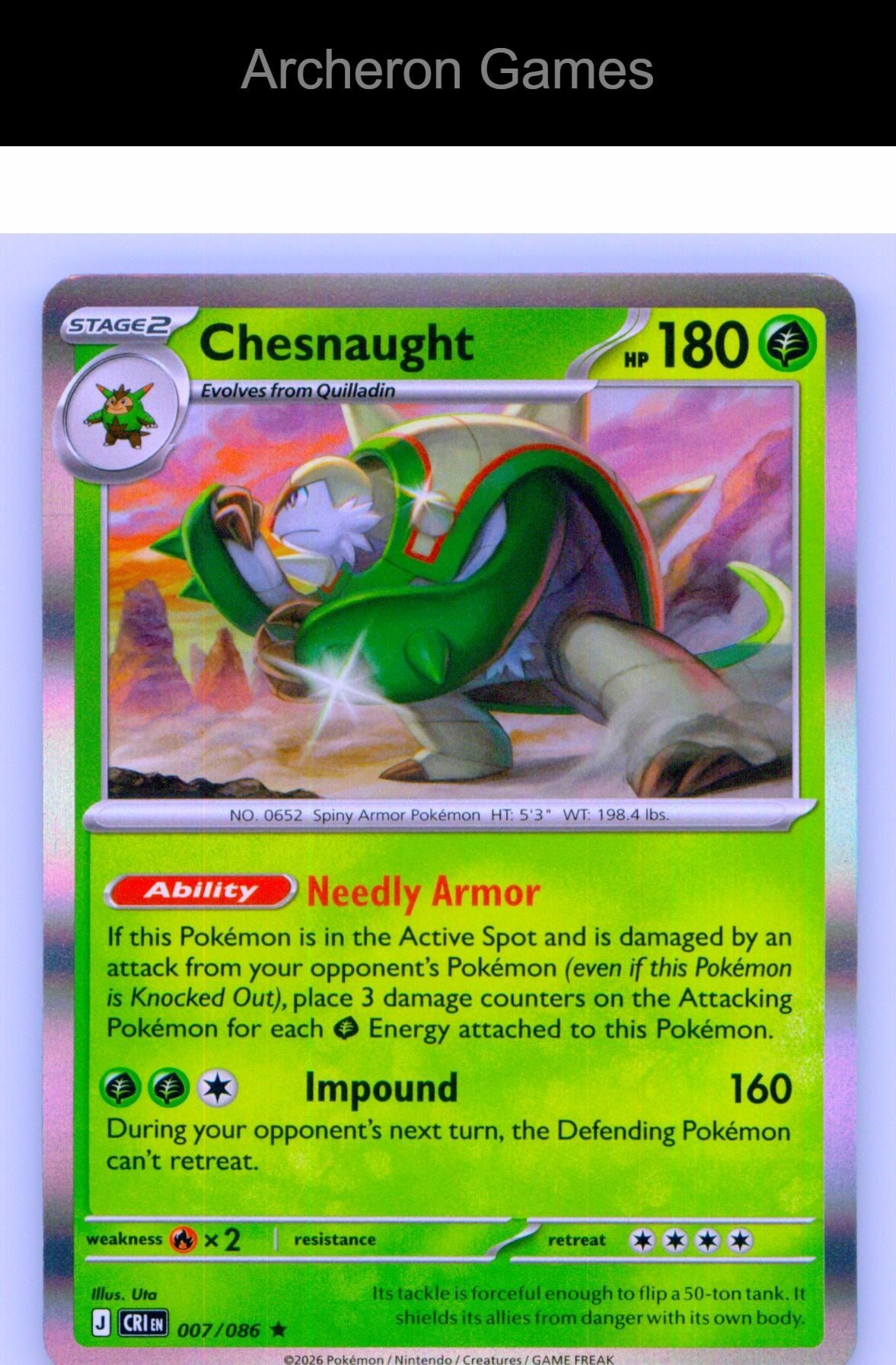 Pokemon Card Chesnaught ME04 007/086 R Chaos Rising Holo
