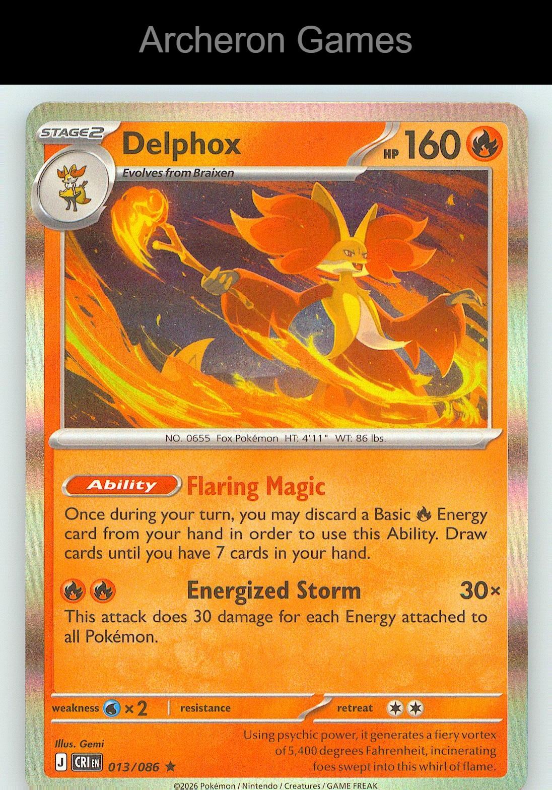 Pokemon Card Delphox 013/086 Holo