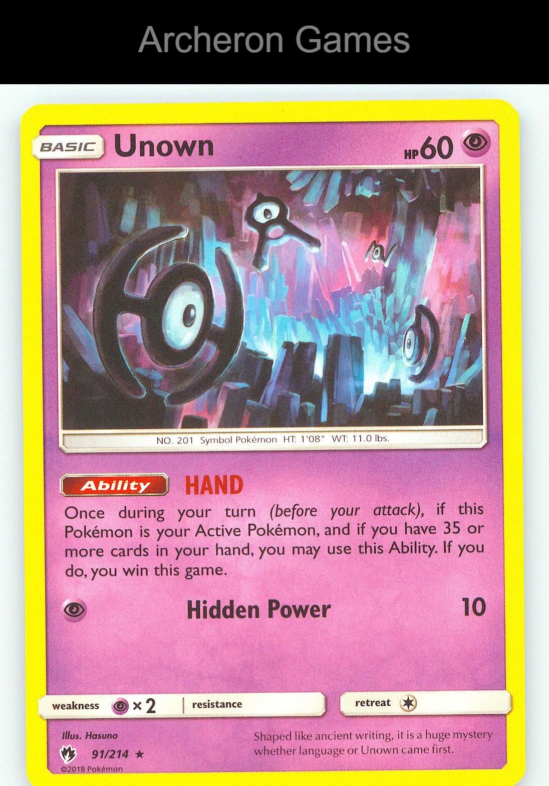 Pokemon Card Unown LOT 91/214 R Lost Thunder
