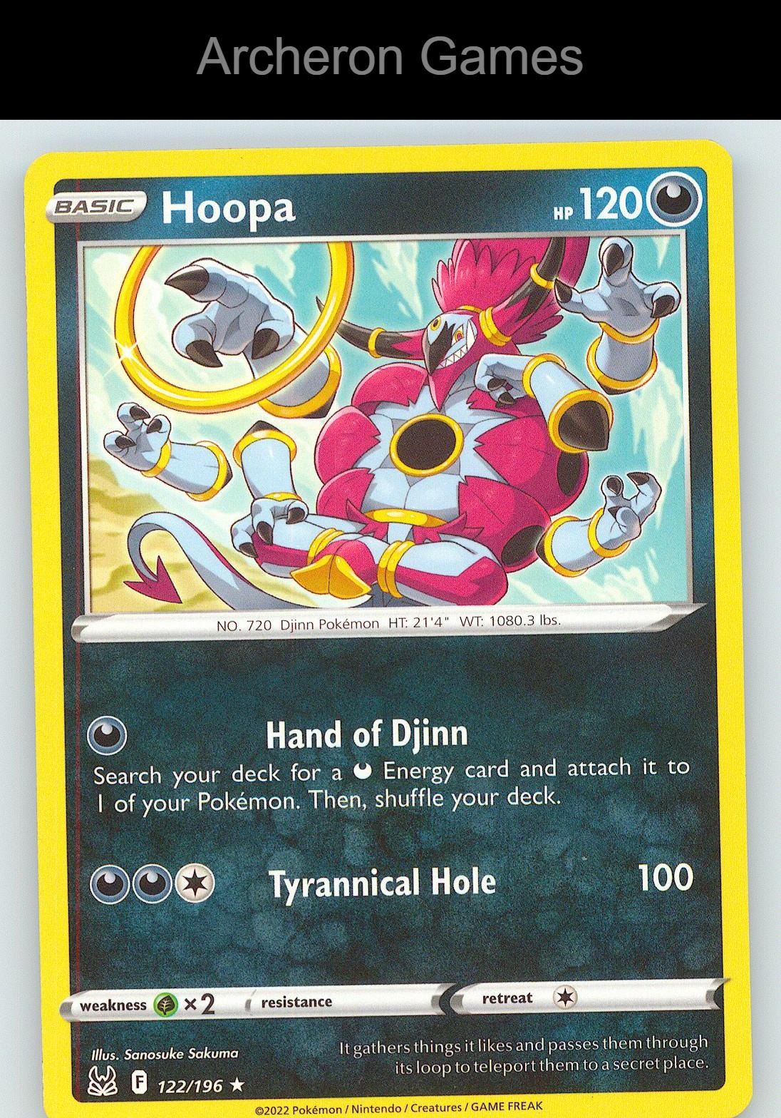 Pokemon Card Hoopa LOR 122/196 R Lost Origin