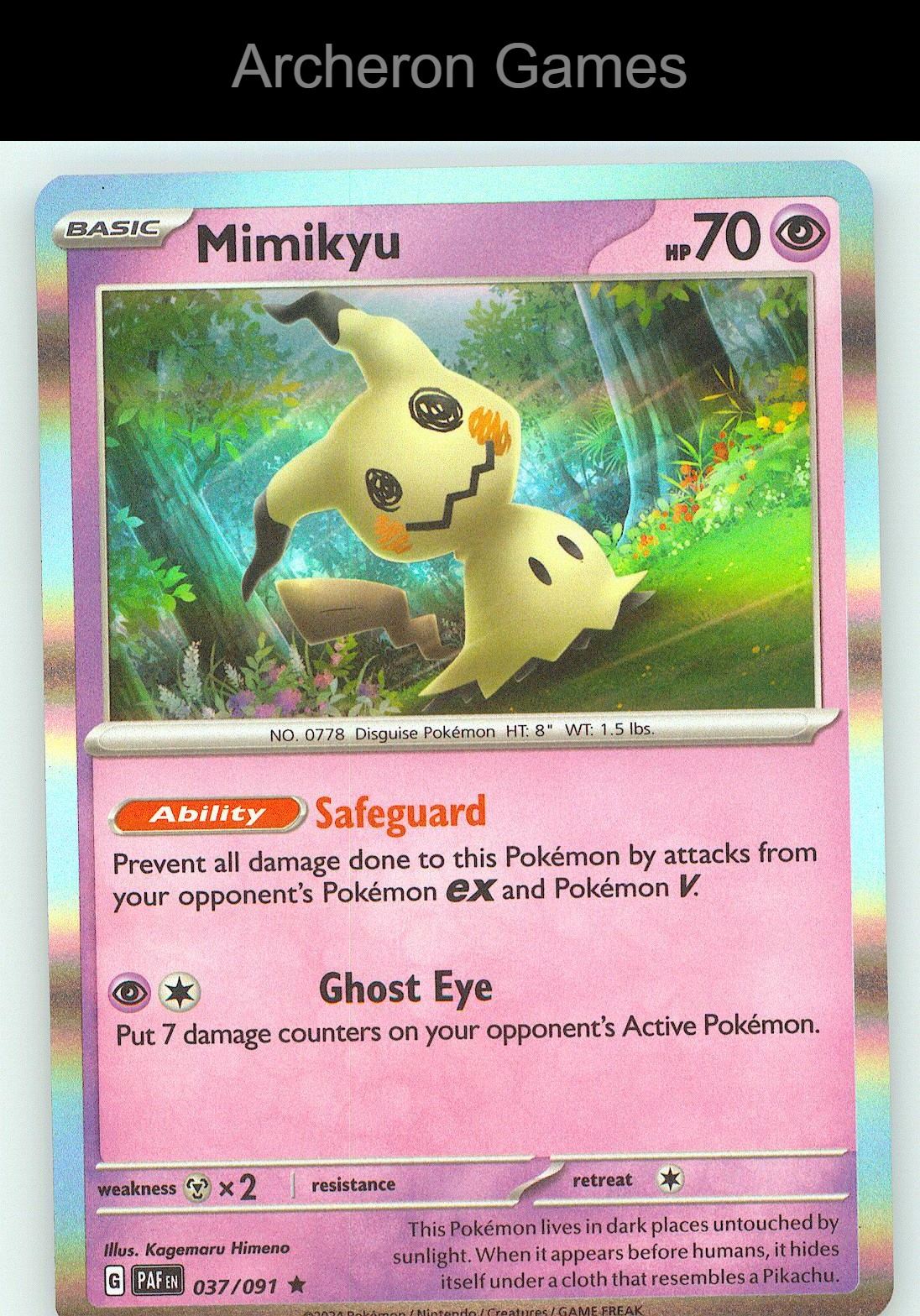 Pokemon Card Mimikyu PAF 037/091 R Paldean Fates Holo