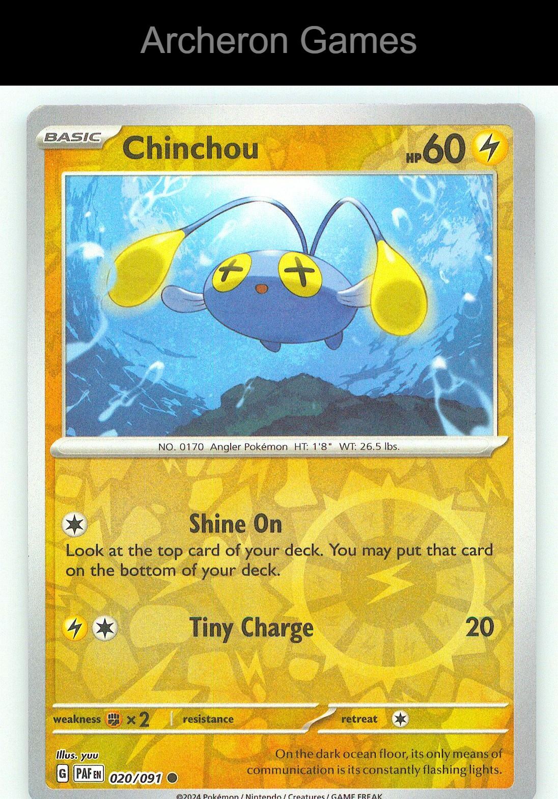 Pokemon Card Chinchou PAF 020/091 C Paldean Fates Reverse Holo