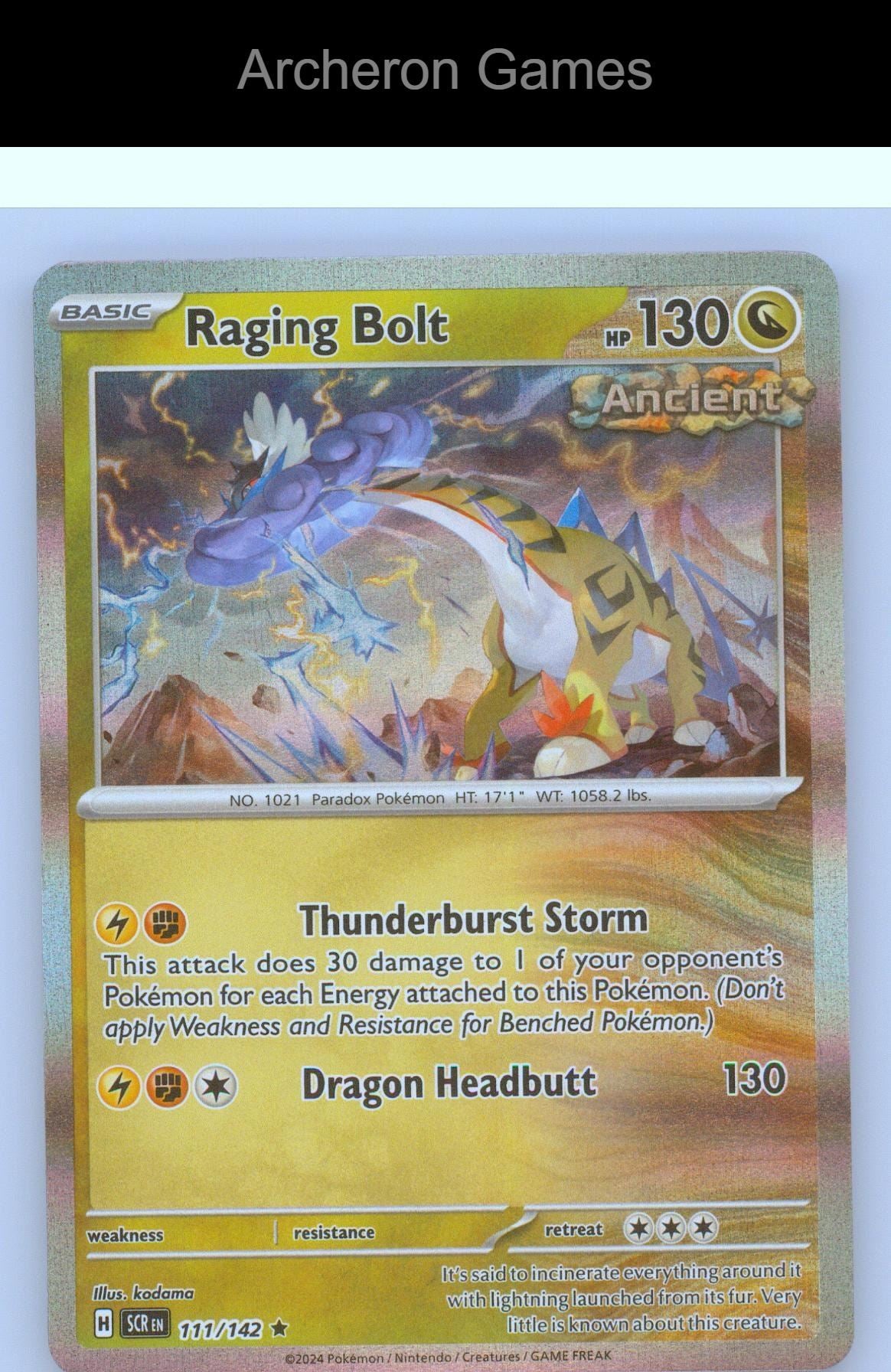 Pokemon Card Raging Bolt SCR 111/142 R Stellar Crown Holo