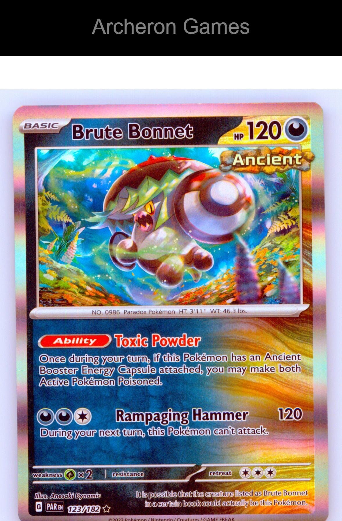 Pokemon Card Brute Bonnet PAR 123/182 R Paradox Rift Holo