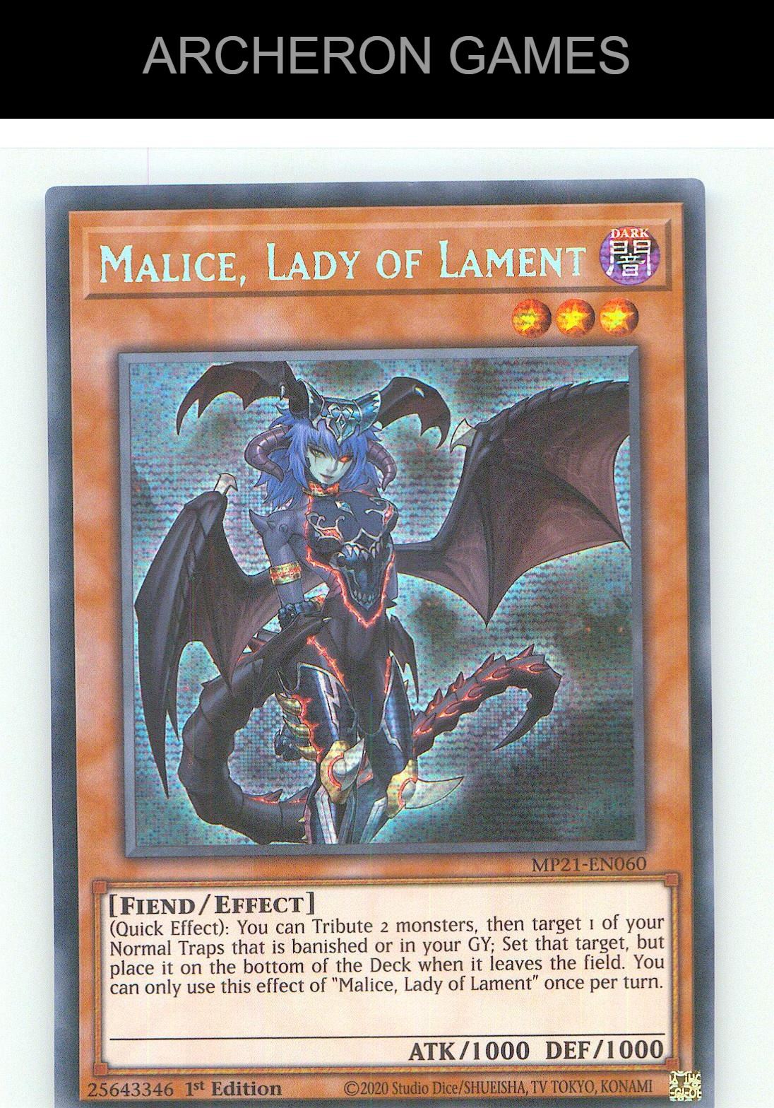 Malice, Lady of Lament Prismatic Secret Rare YUGIOH Card 1st Edition