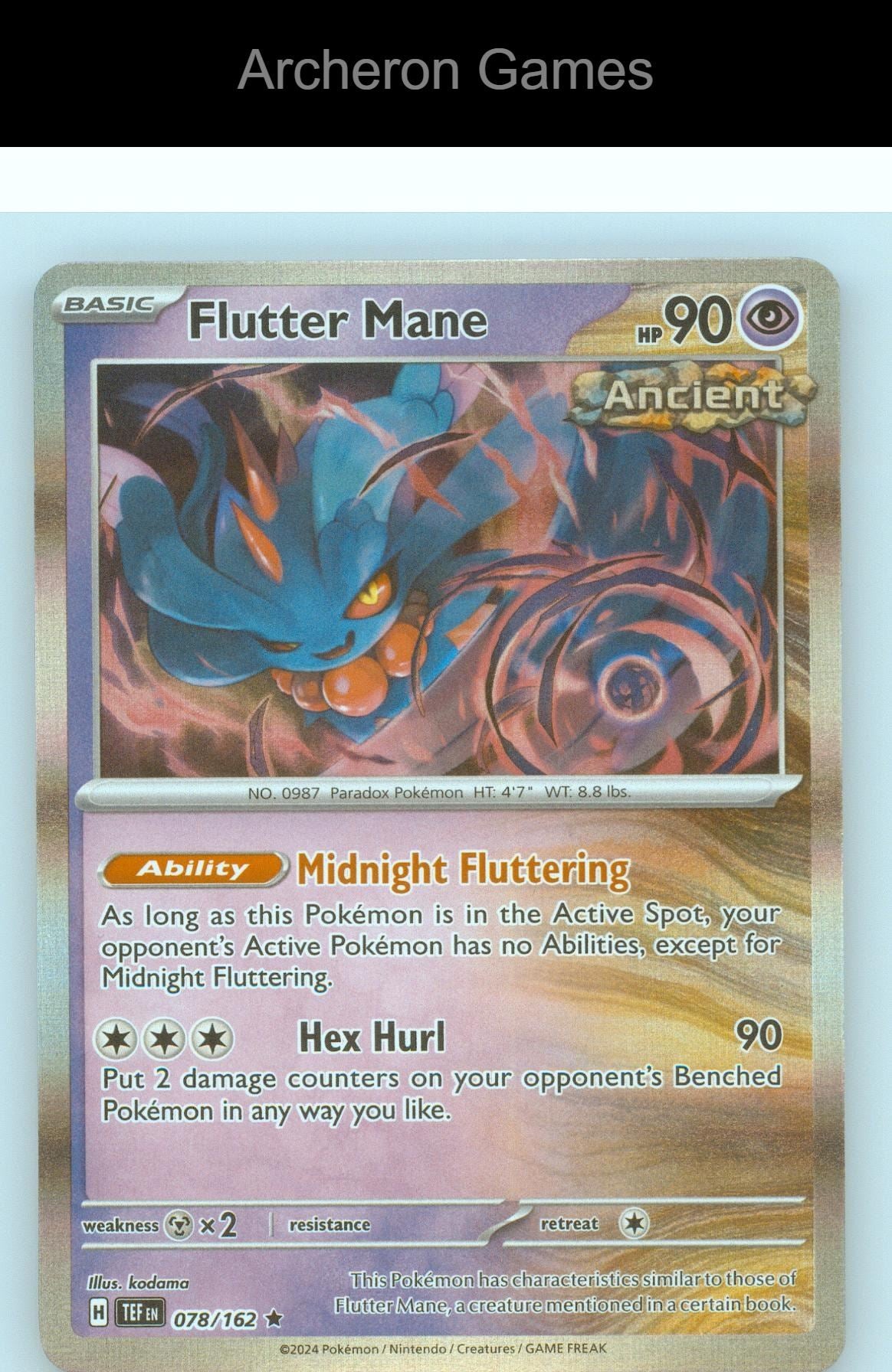 Pokemon Card Flutter Mane TEF 078/162 R Temporal Forces Reverse Holo