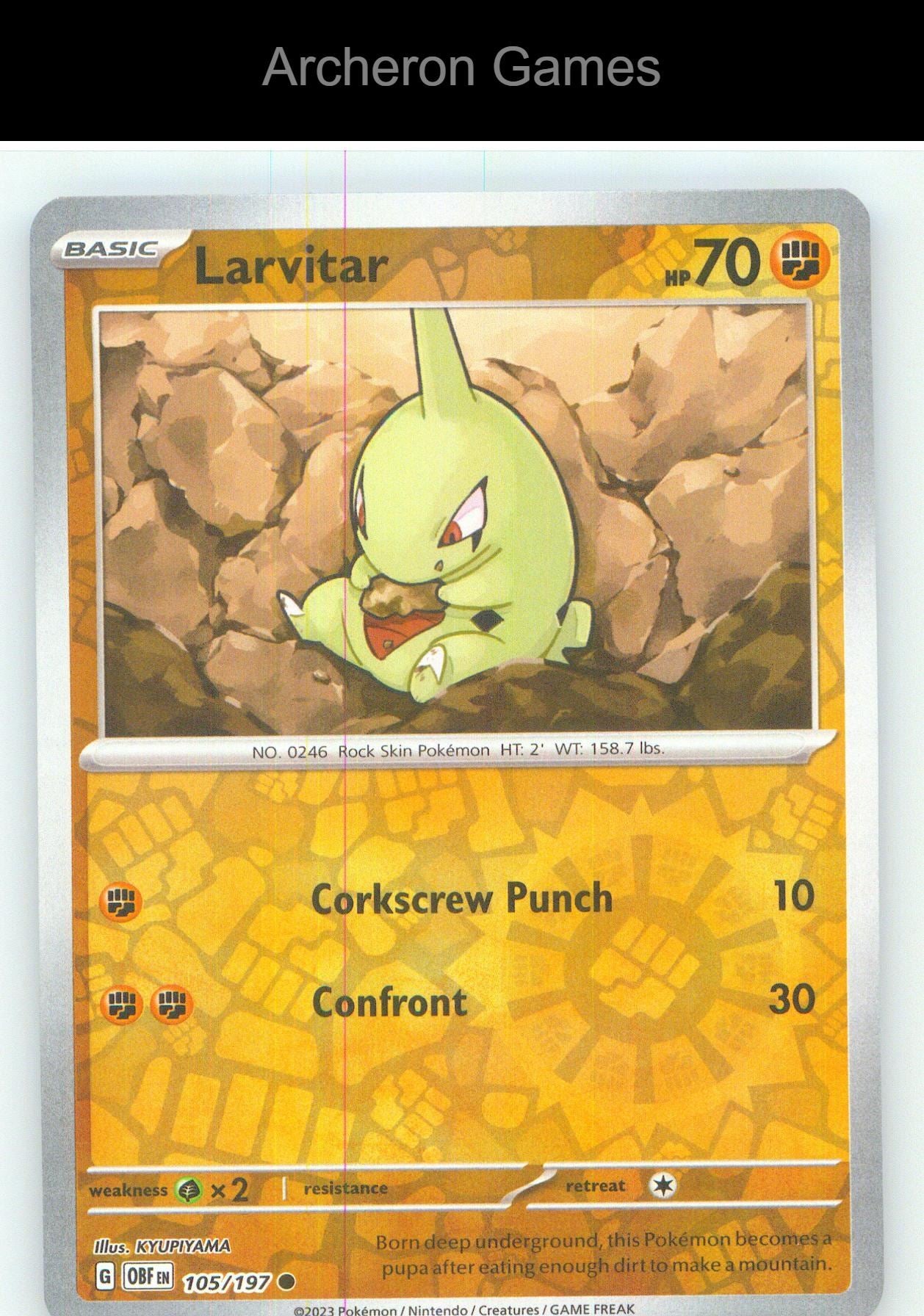 Pokemon Card Larvitar OBF 105/197 C Obsidian Flames Reverse Holo