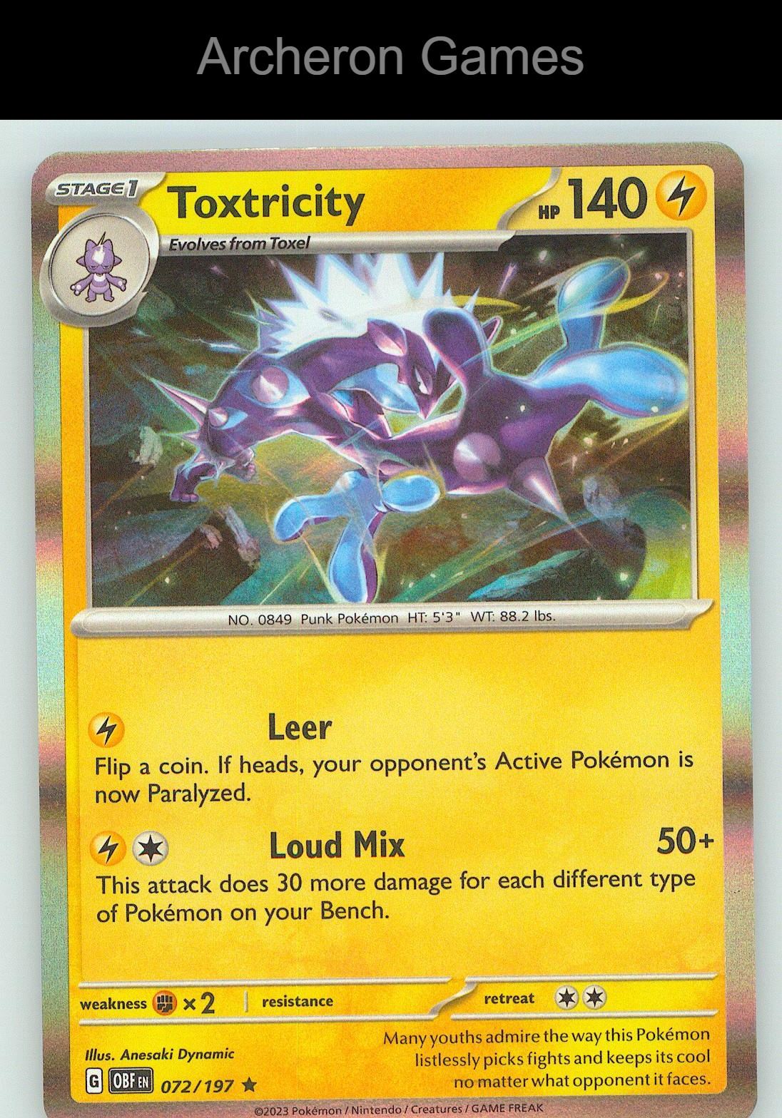 Pokemon Card Toxtricity OBF 072/197 R Obsidian Flames Holo