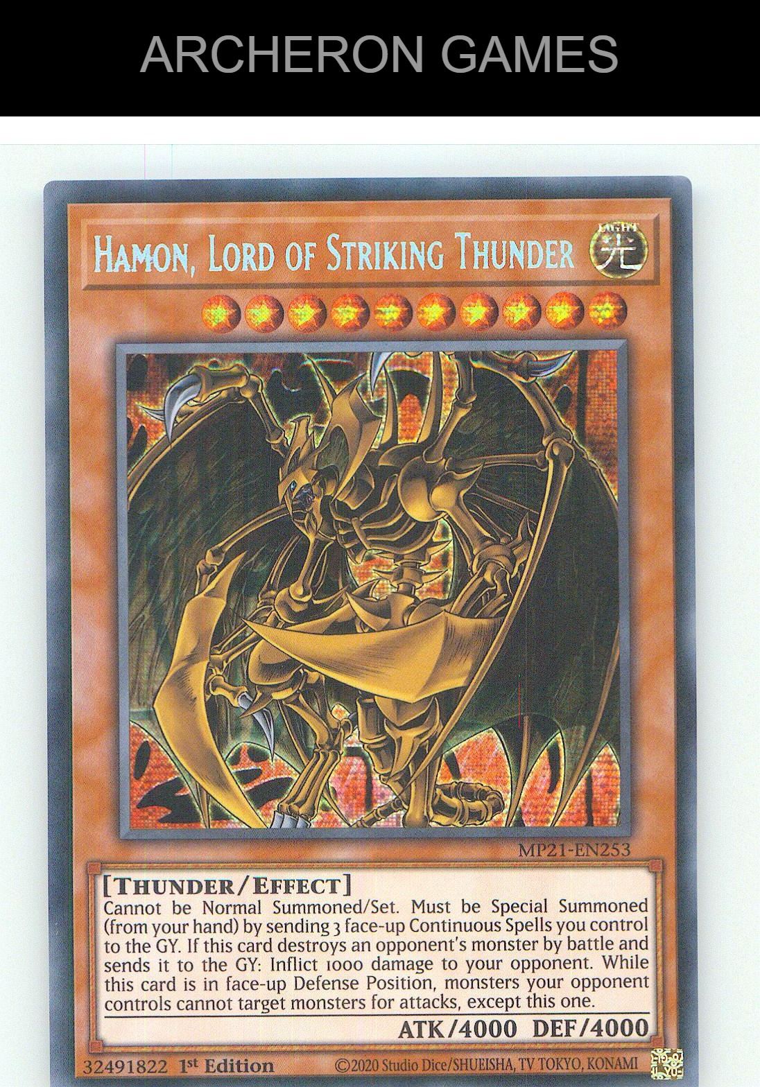Hamon, Lord of Striking Thunder Prismatic Secret Rare YUGIOH Card 1st Edition