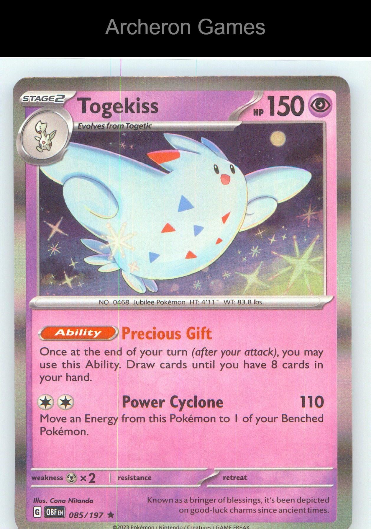 Pokemon Card Togekiss OBF 085/197 R Obsidian Flames Holo