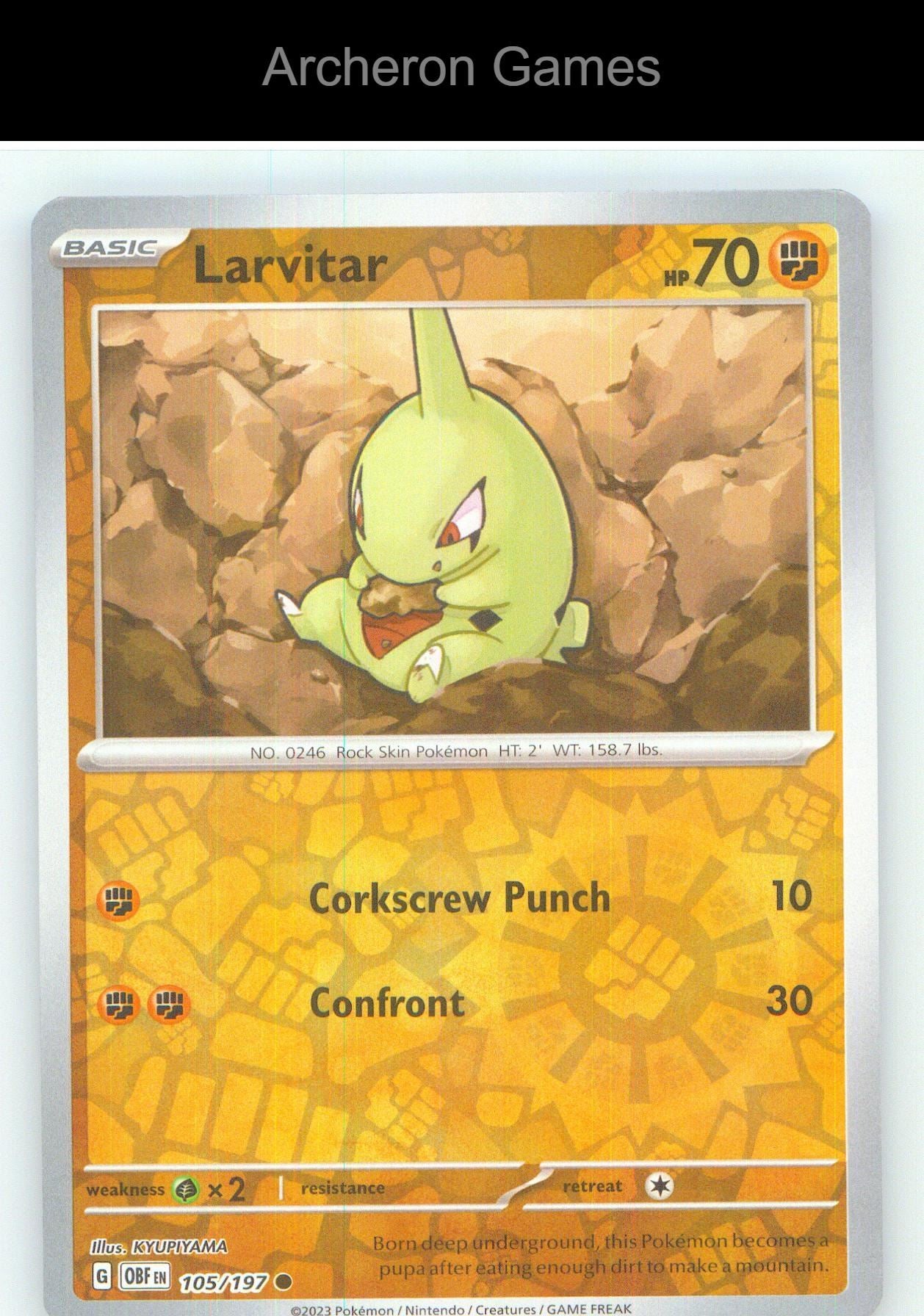 Pokemon Card Larvitar OBF 105/197 C Obsidian Flames Reverse Holo