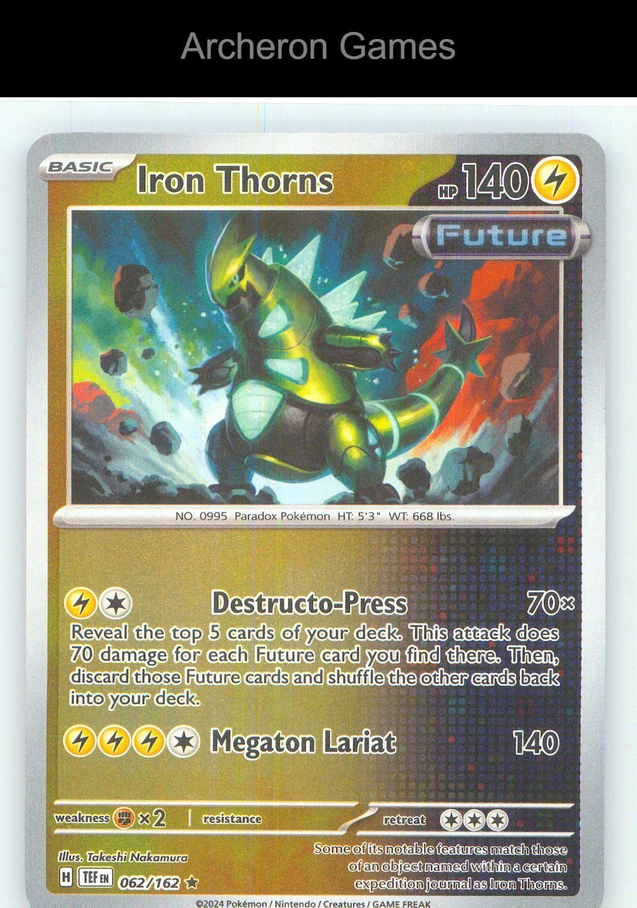 Pokemon Card Iron Thorns TEF 062/162 R Temporal Forces Reverse Holo