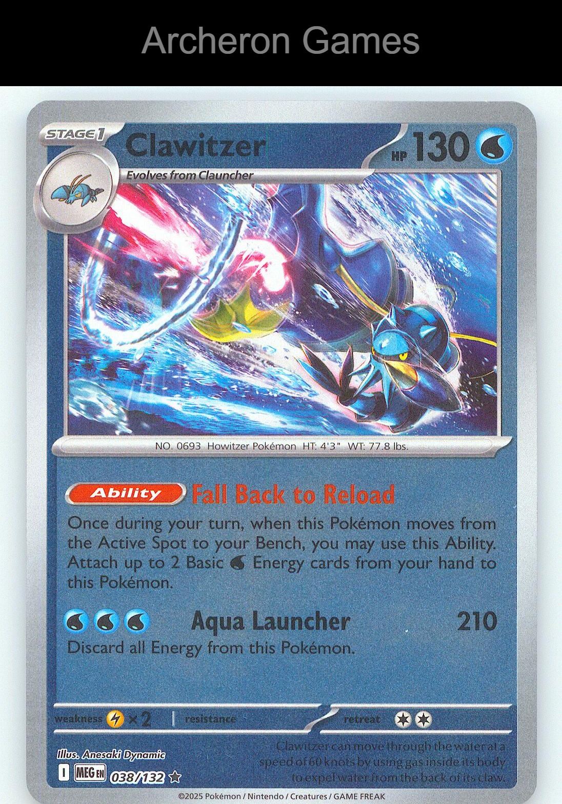 Pokemon Card Clawitzer MEG 038/132 R Mega Evolution Reverse Holo
