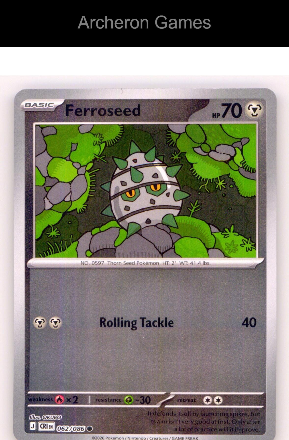 Pokemon Card Ferroseed ME04 062/086 C Chaos Rising Reverse Holo