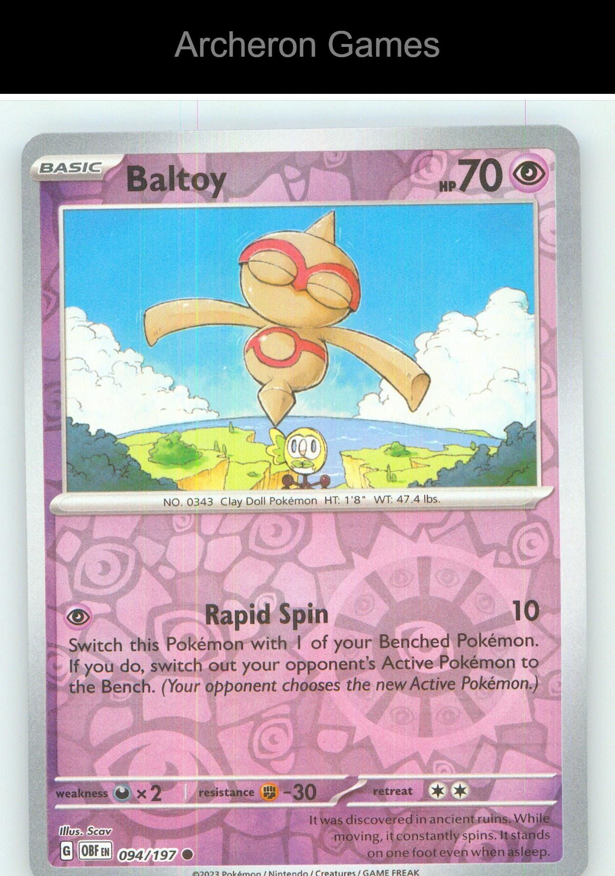 Pokemon Card Baltoy OBF 094/197 C Obsidian Flames Reverse Holo