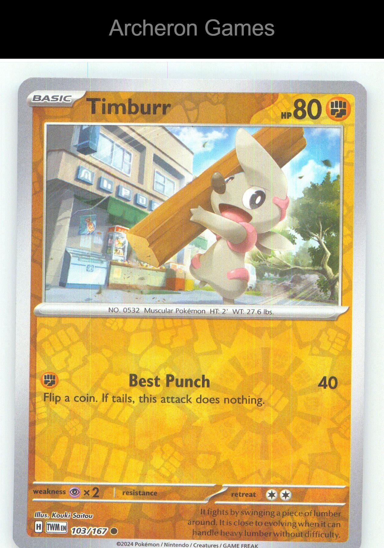 Pokemon Card Timburr TWM 103/167 C Twilight Masquerade Reverse Holo