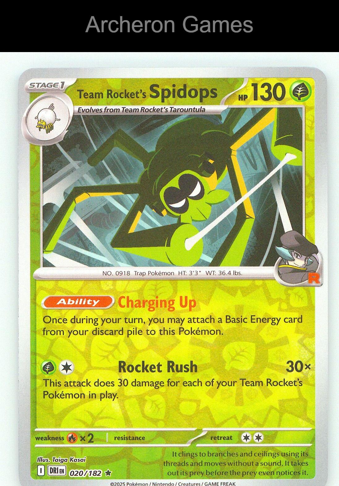 Pokemon Card Team Rocket's Spidops DRI 020/182 R Destined Rivals Reverse Holo