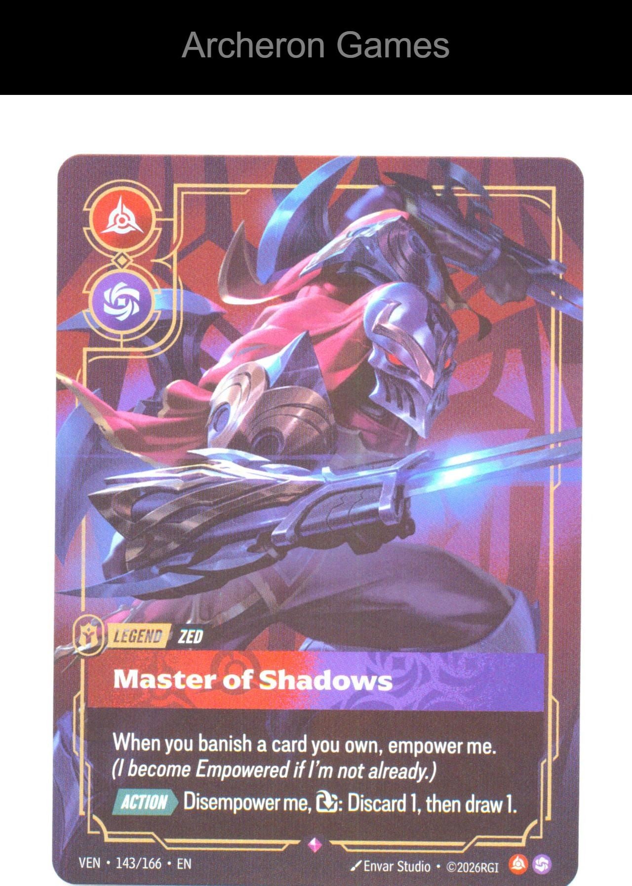 Zed - Master of Shadows VEN 143/166 R Vendetta Riftbound Card Foil