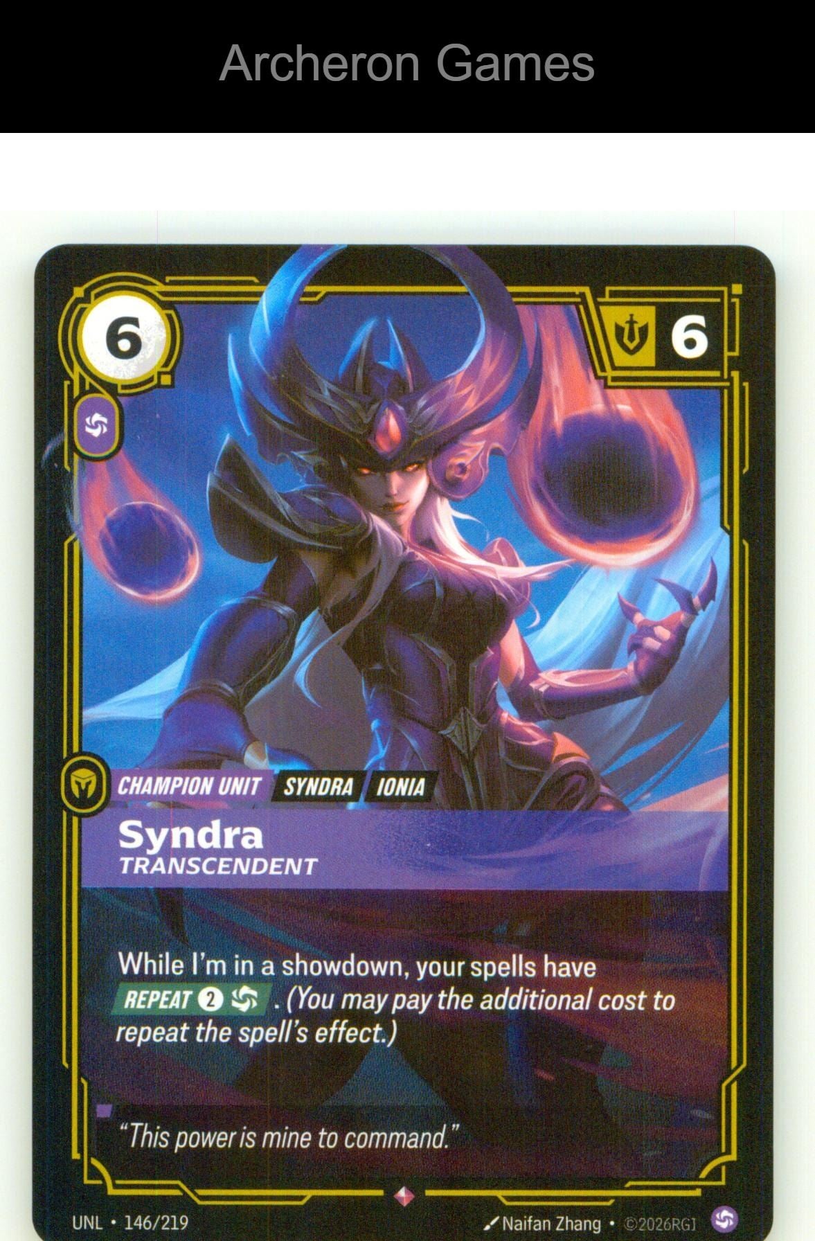 Syndra - Transcendent UNL 146/219 R Unleashed Riftbound Card