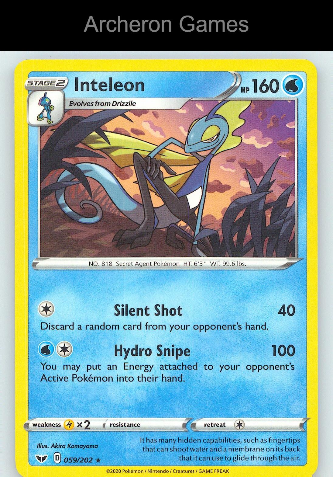Pokemon Card Inteleon SSH 059/202 R Sword & Shield