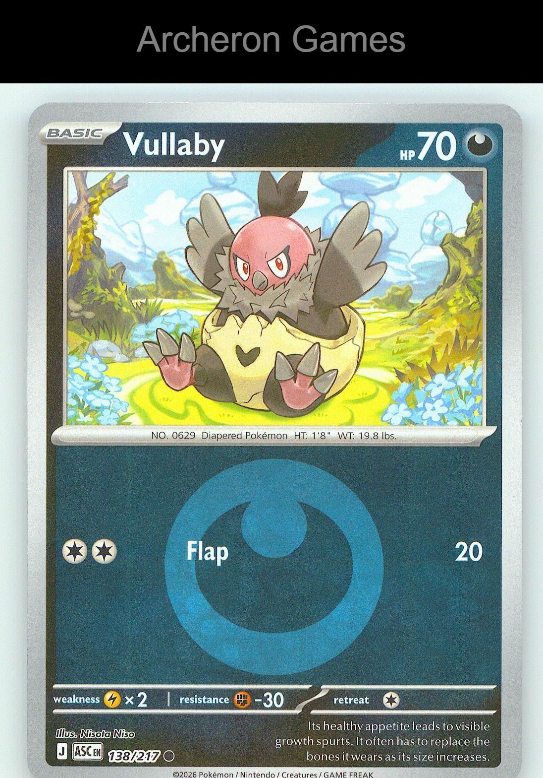 Pokemon Card Vullaby (Energy Symbol Pattern) ASC 138/217 Ascended Heroes Reverse Holo