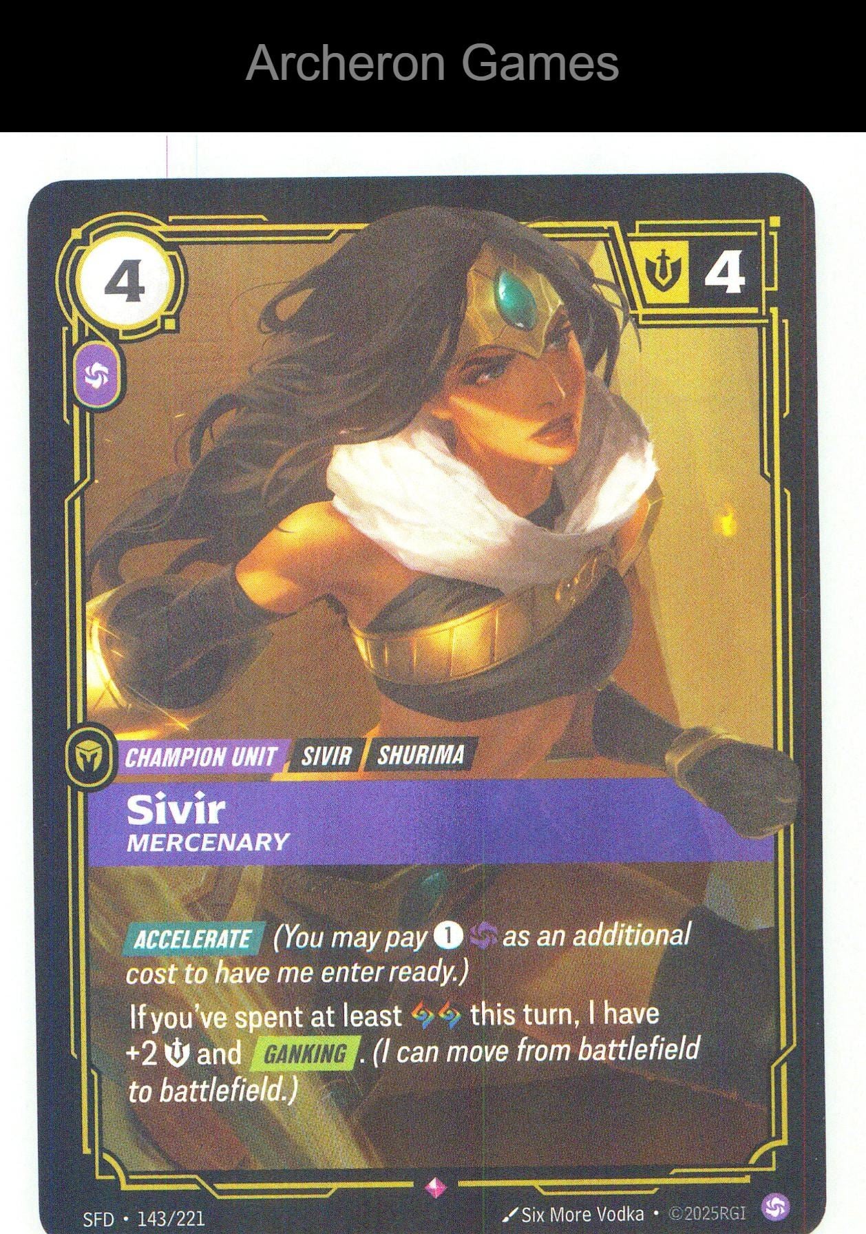 Sivir - Mercenary SFD 143/221 R Spiritforged Riftbound Card Foil