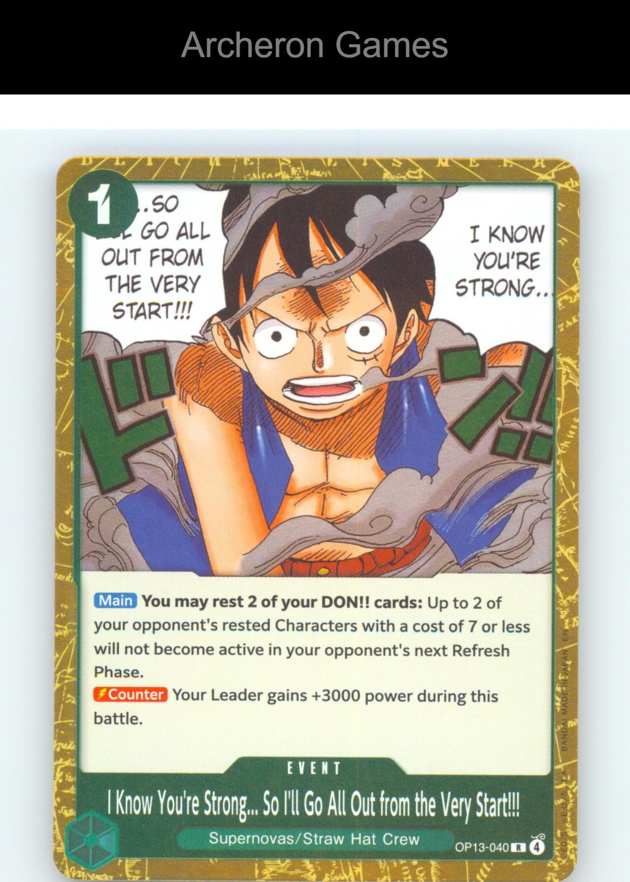 I Know You're Strong... So I'll Go All Out OP13-040 One Piece Card NM/EX+ Foil