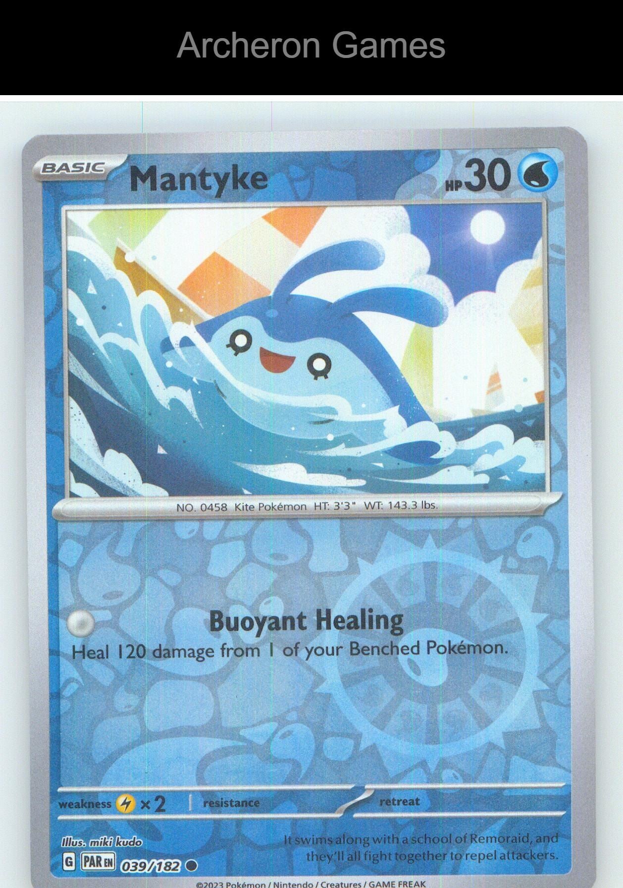 Pokemon Card Mantyke PAR 039/182 C Paradox Rift Reverse Holo