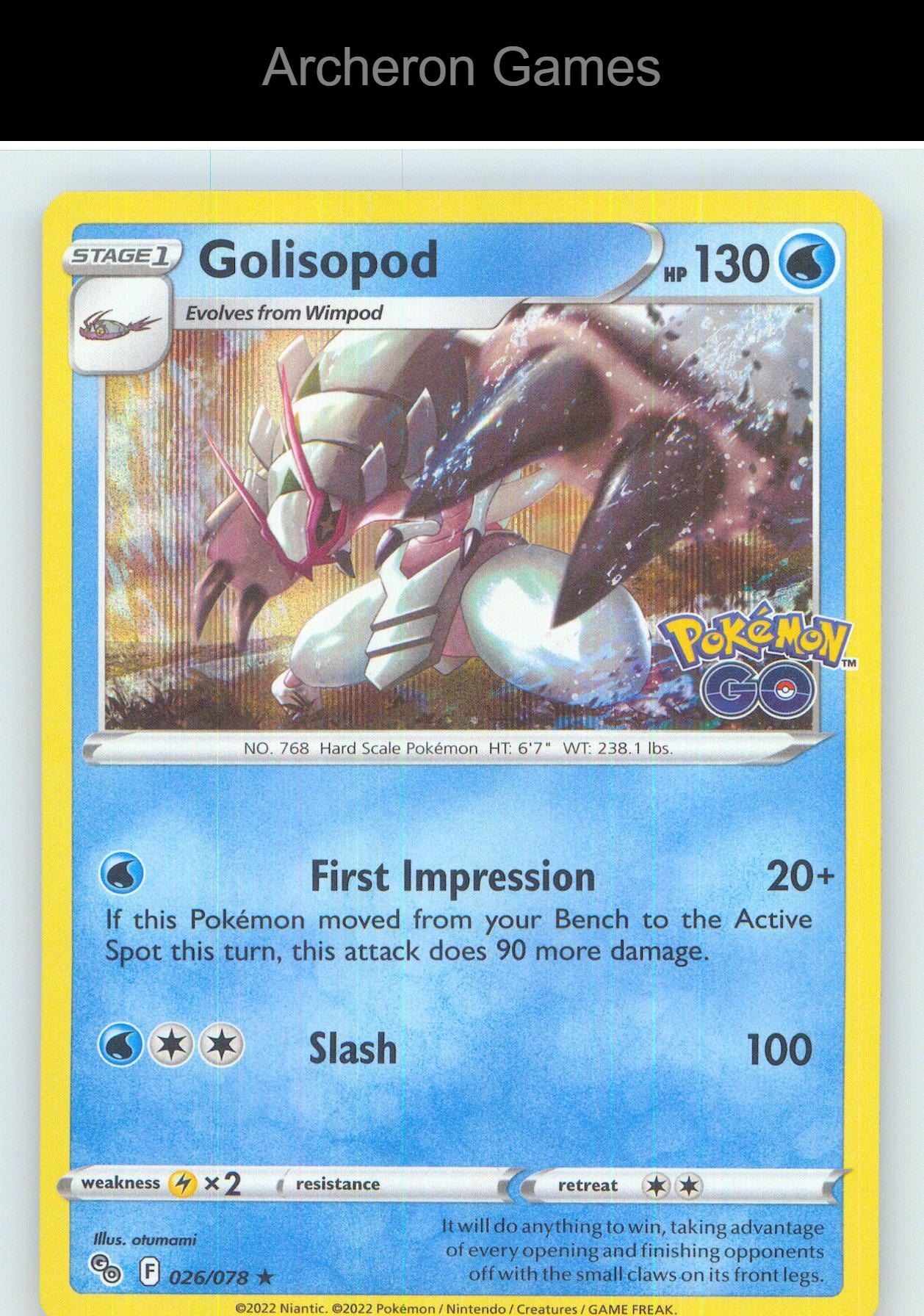 Pokemon Card Golisopod PGO 026/078 HOLO R Pokemon GO