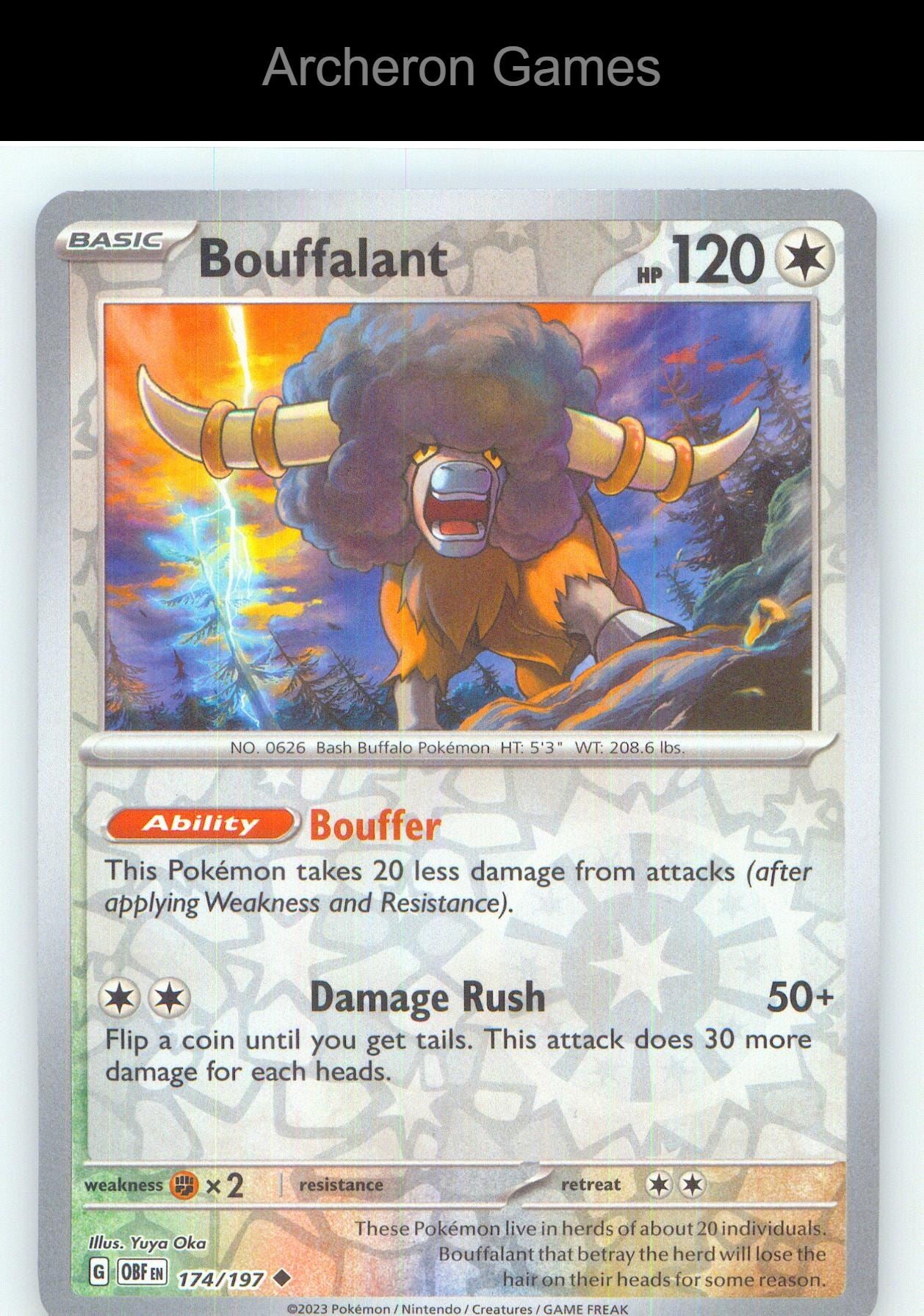 Pokemon Card Bouffalant OBF 174/197 UC Obsidian Flames Reverse Holo