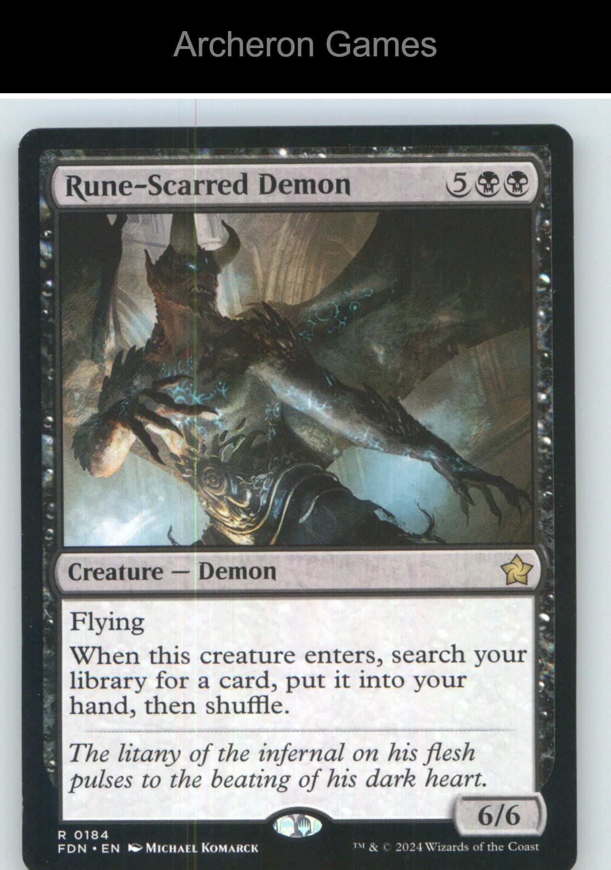 Rune-Scarred Demon FDN 184 R MTG Card NM/EX+