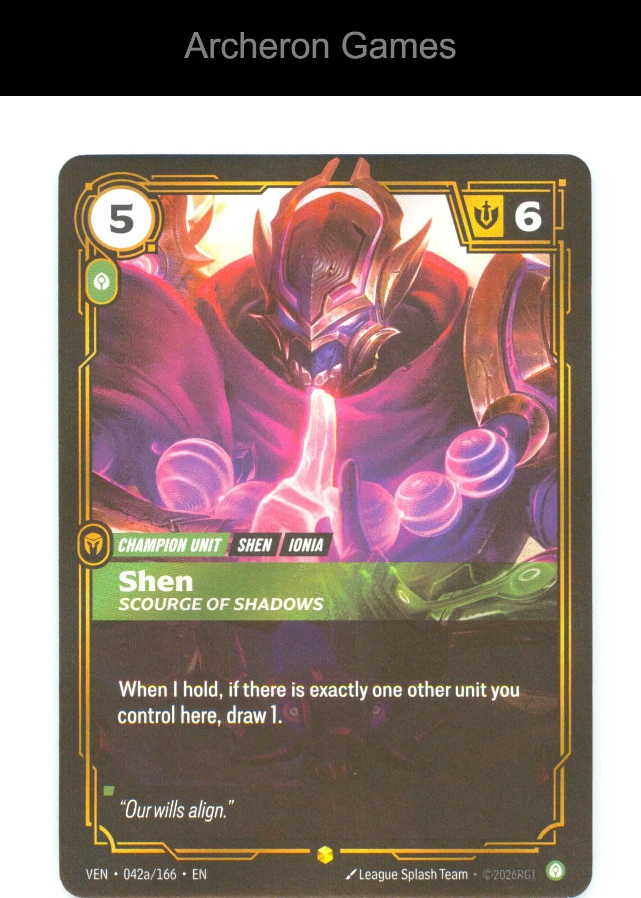 Shen - Scourge of Shadows (Alt Art) VEN 042a/166 Vendetta Riftbound Card Foil