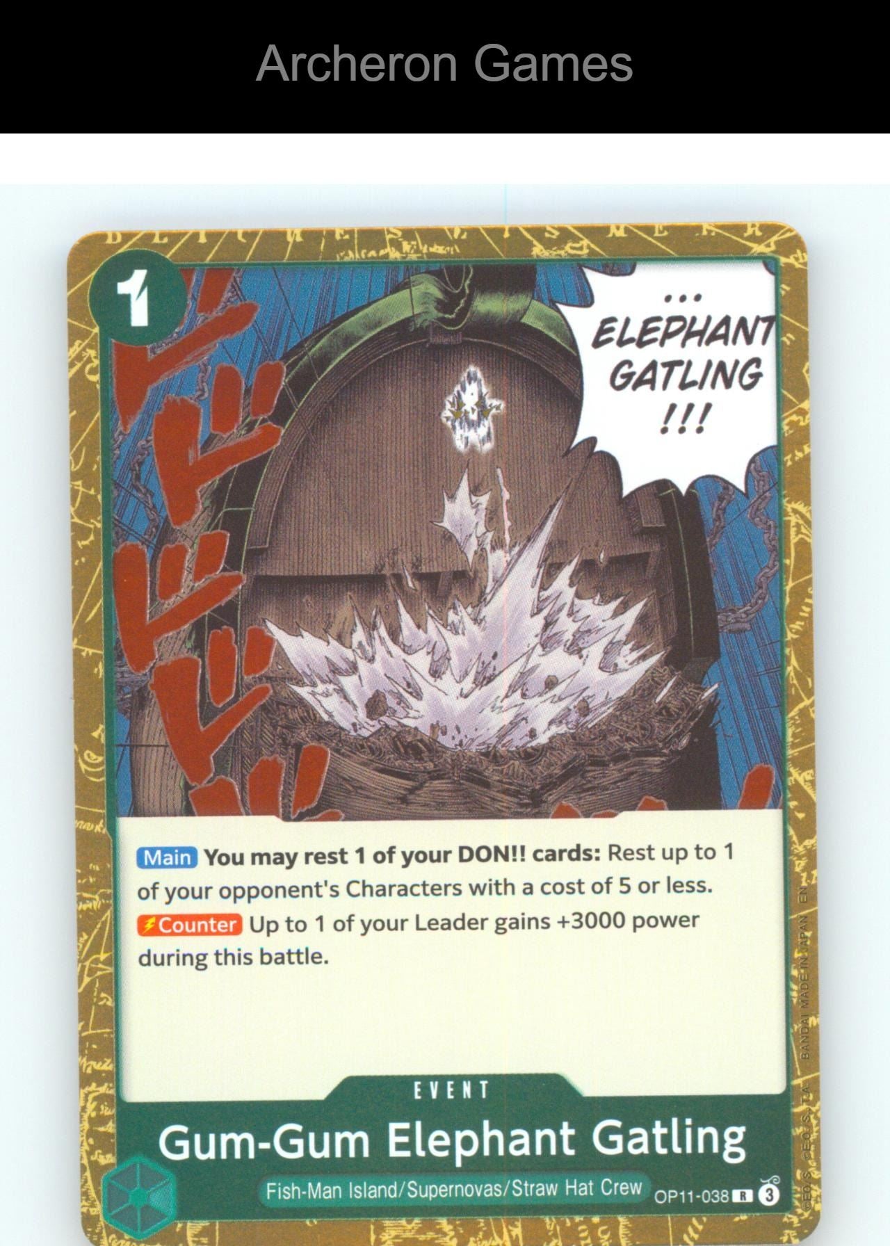 Gum-Gum Elephant Gatling OP11-038 R One Piece Card NM/EX+ Foil