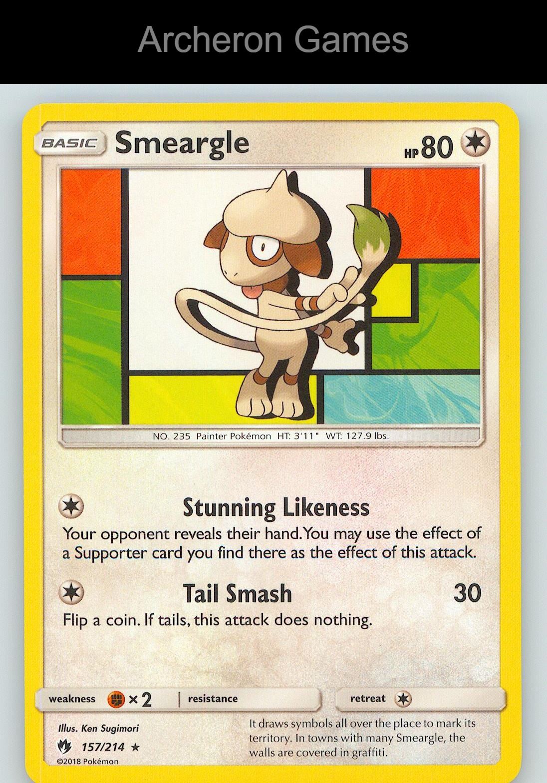 Pokemon Card Smeargle LOT 157/214 R Lost Thunder