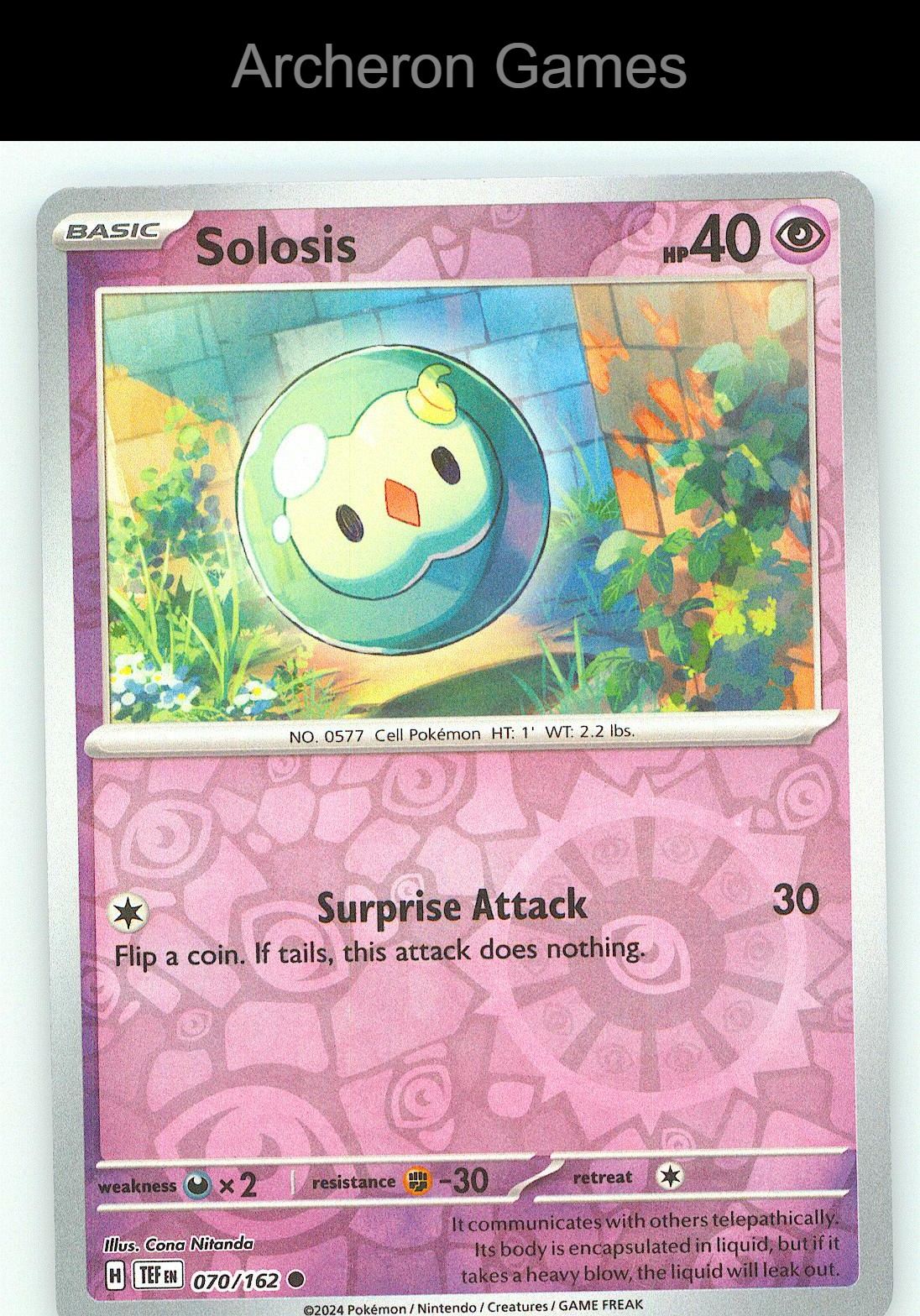 Pokemon Card Solosis TEF 070/162 C Temporal Forces Reverse Holo