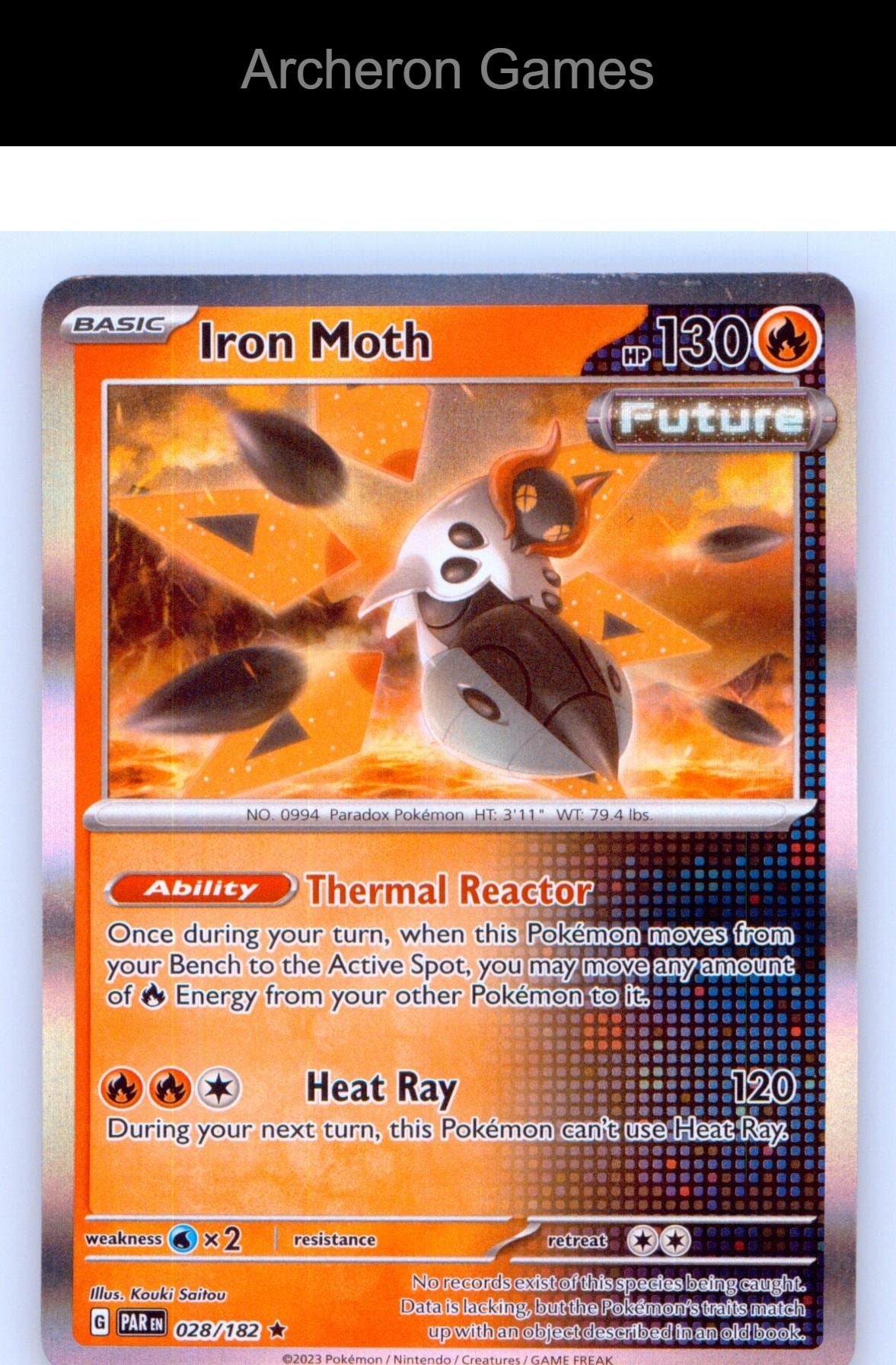 Pokemon Card Iron Moth PAR 028/182 R Paradox Rift Holo